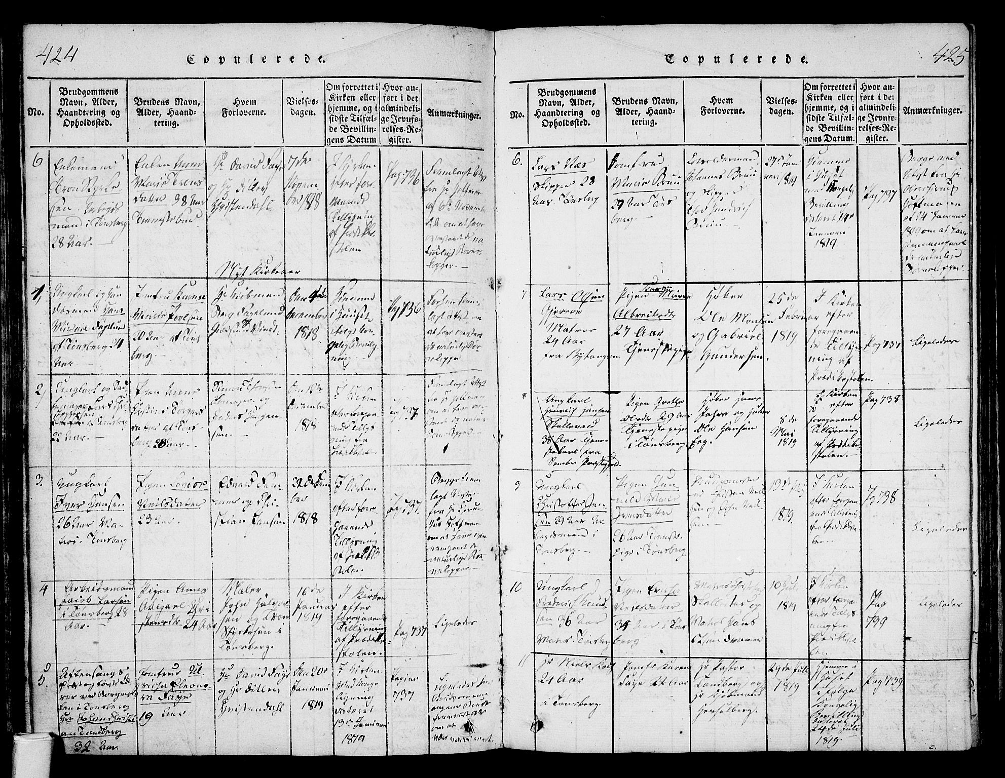 Tønsberg kirkebøker, SAKO/A-330/F/Fa/L0004: Parish register (official) no. I 4, 1813-1826, p. 424-425