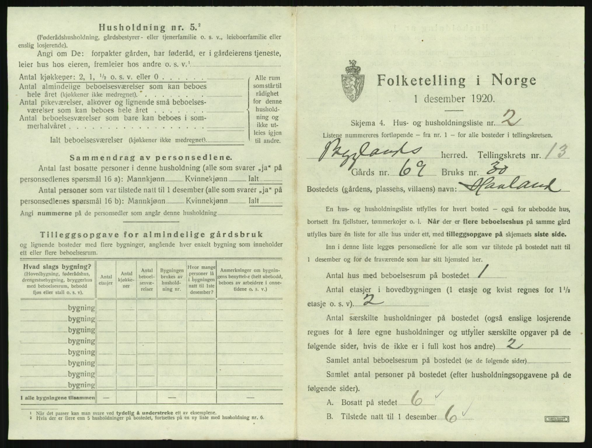 SAK, 1920 census for Bygland, 1920, p. 769