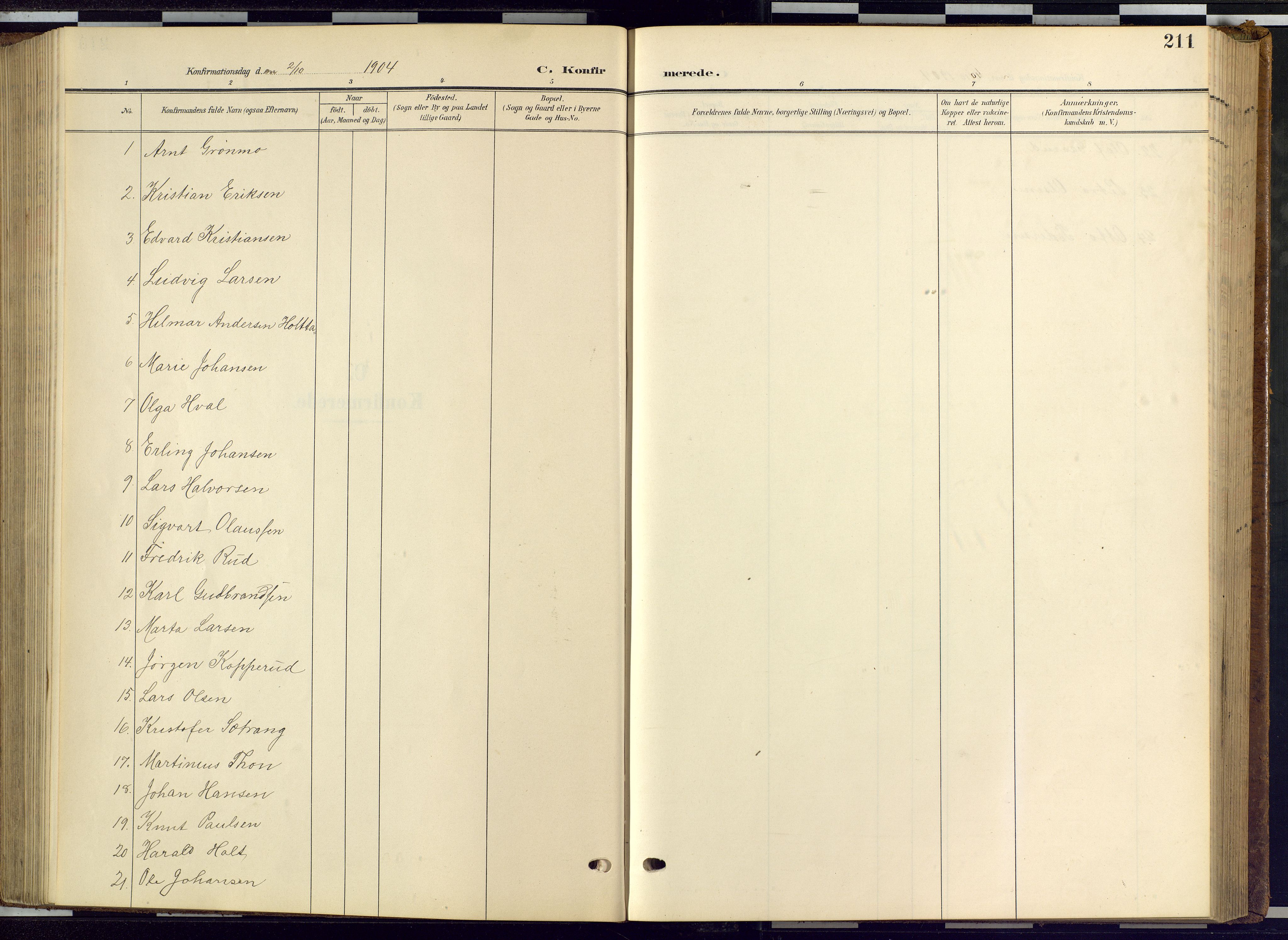 Hønefoss kirkebøker, SAKO/A-609/G/Ga/L0003: Parish register (copy) no. 3, 1905-1925, p. 211