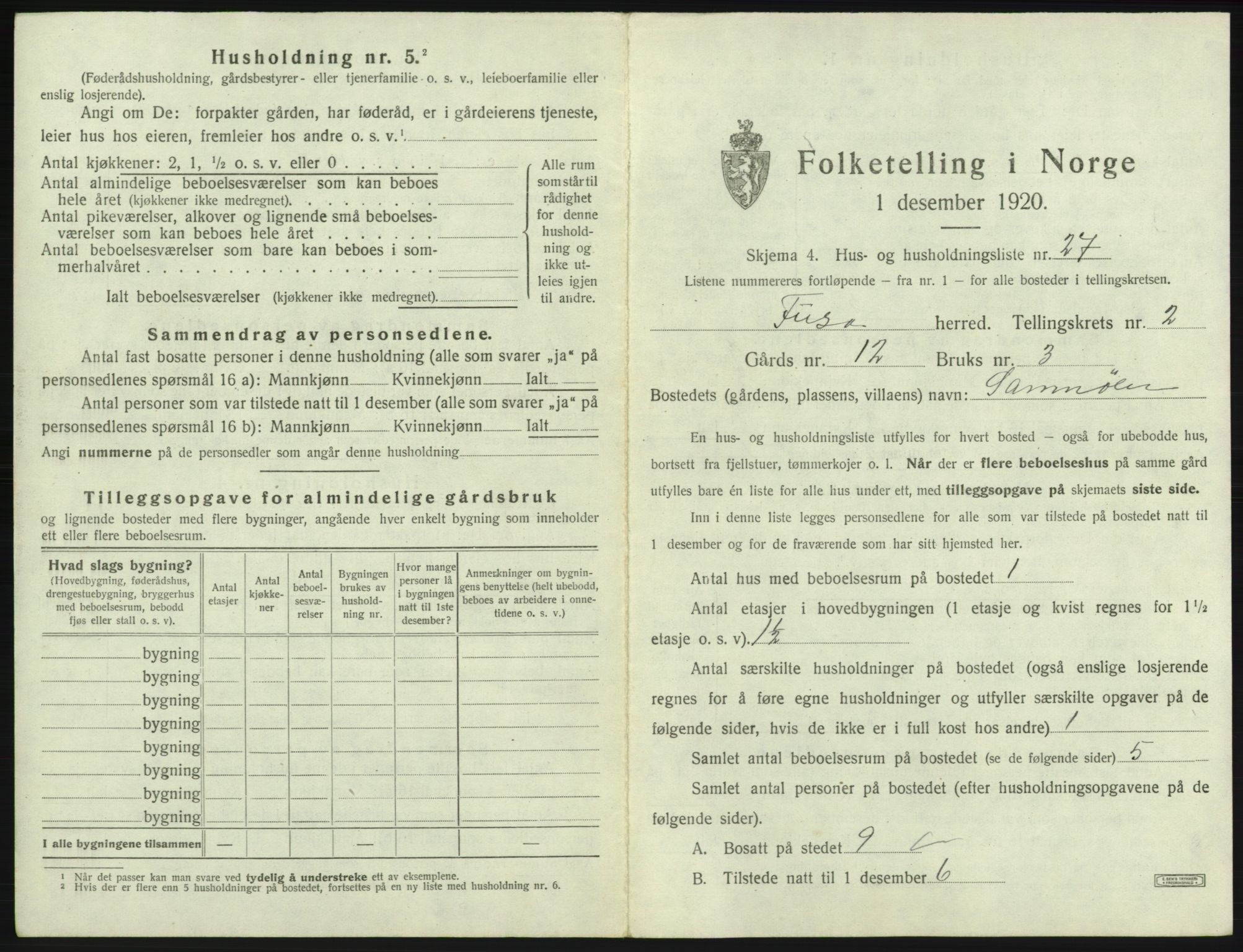 SAB, 1920 census for Fusa, 1920, p. 133