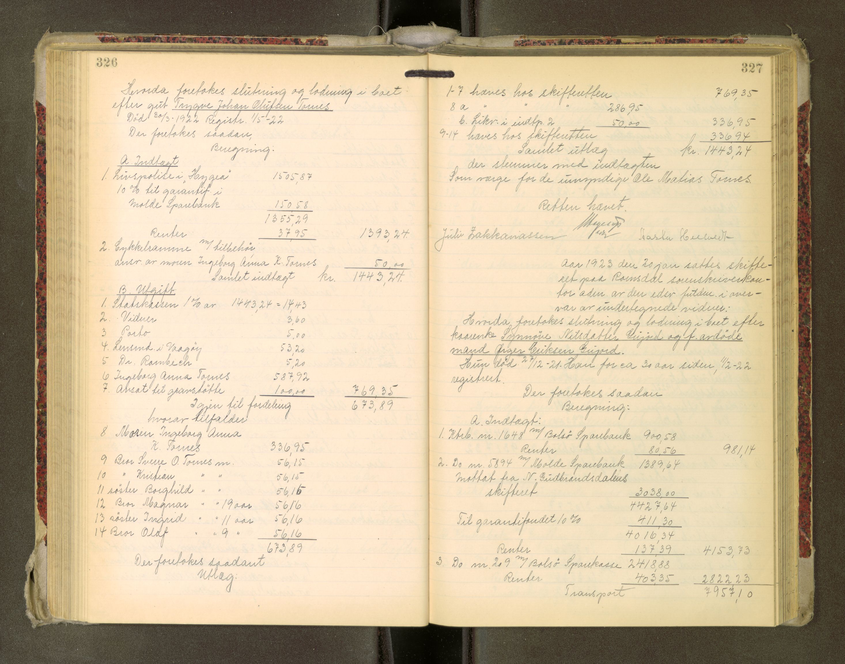 Romsdal sorenskriveri, AV/SAT-A-4149/1/3/3A/L0022: Skifteutlodnings Protokoll, 1920-1924, p. 326-327