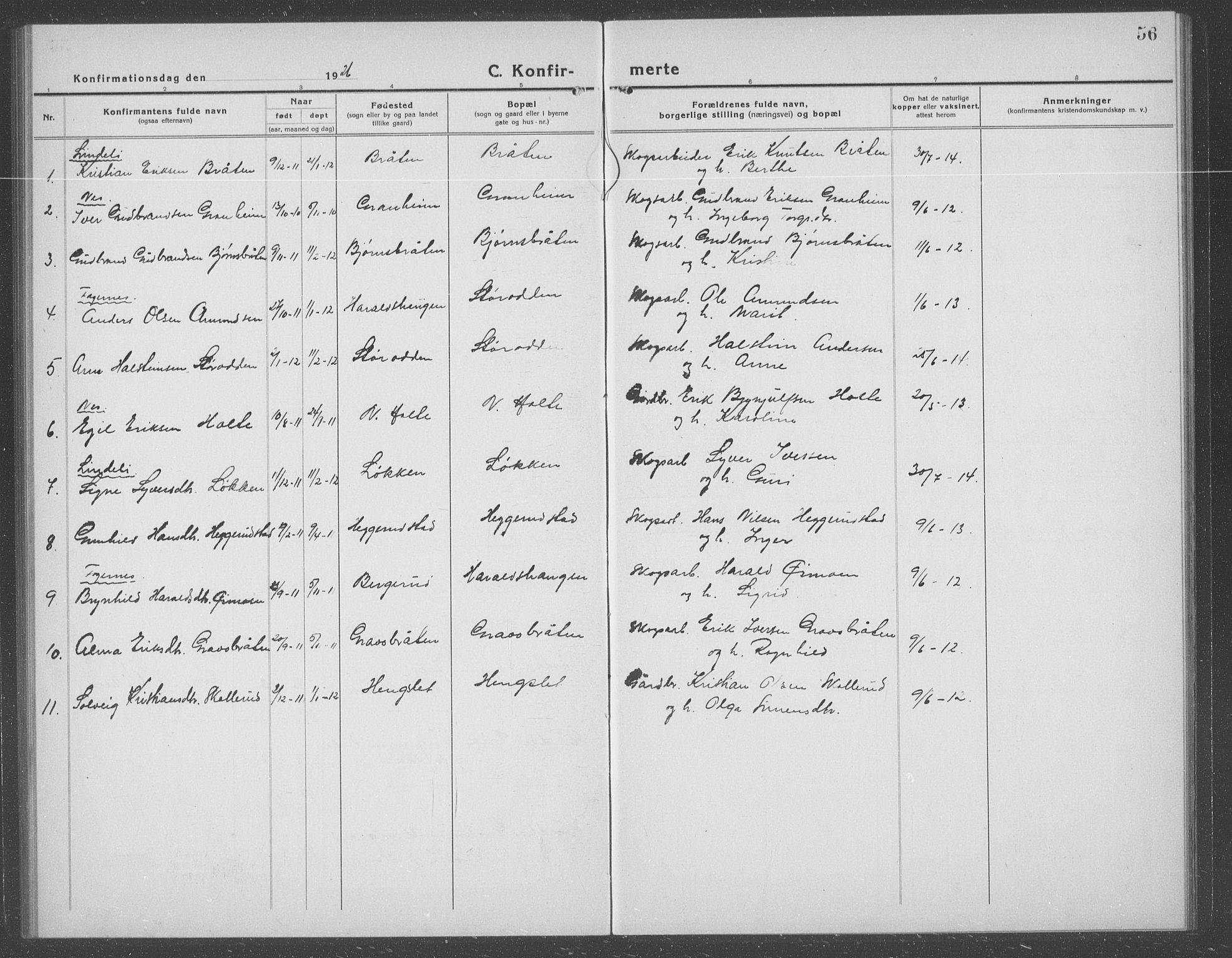 Ådal kirkebøker, AV/SAKO-A-248/G/Gb/L0003: Parish register (copy) no. II 3, 1921-1939, p. 56