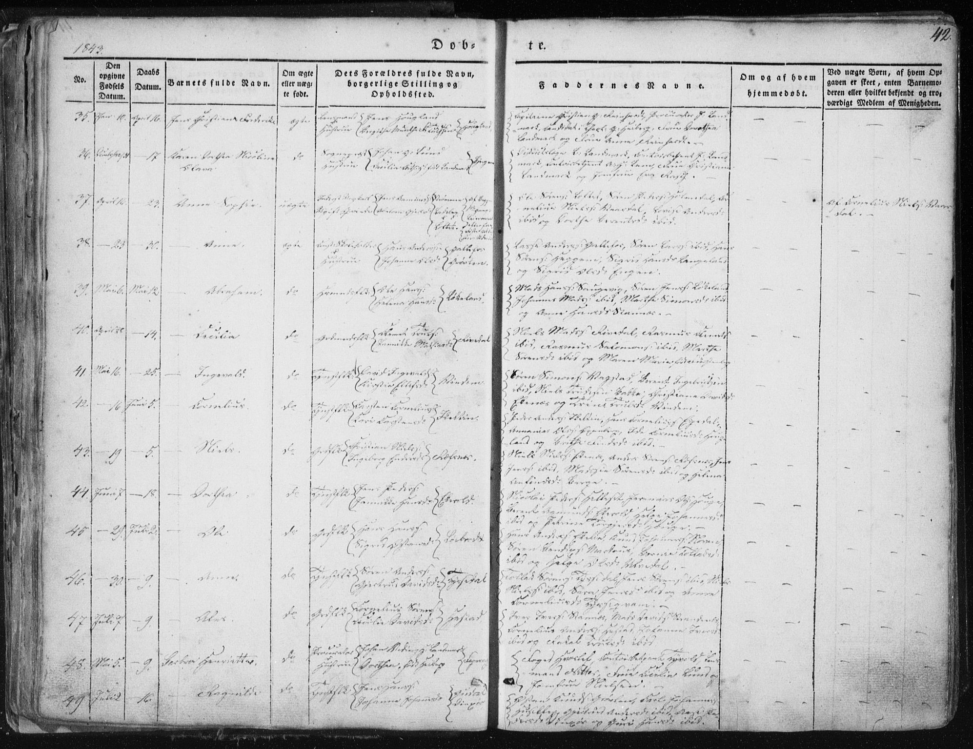 Fjaler sokneprestembete, AV/SAB-A-79801/H/Haa/Haaa/L0006: Parish register (official) no. A 6, 1835-1884, p. 42