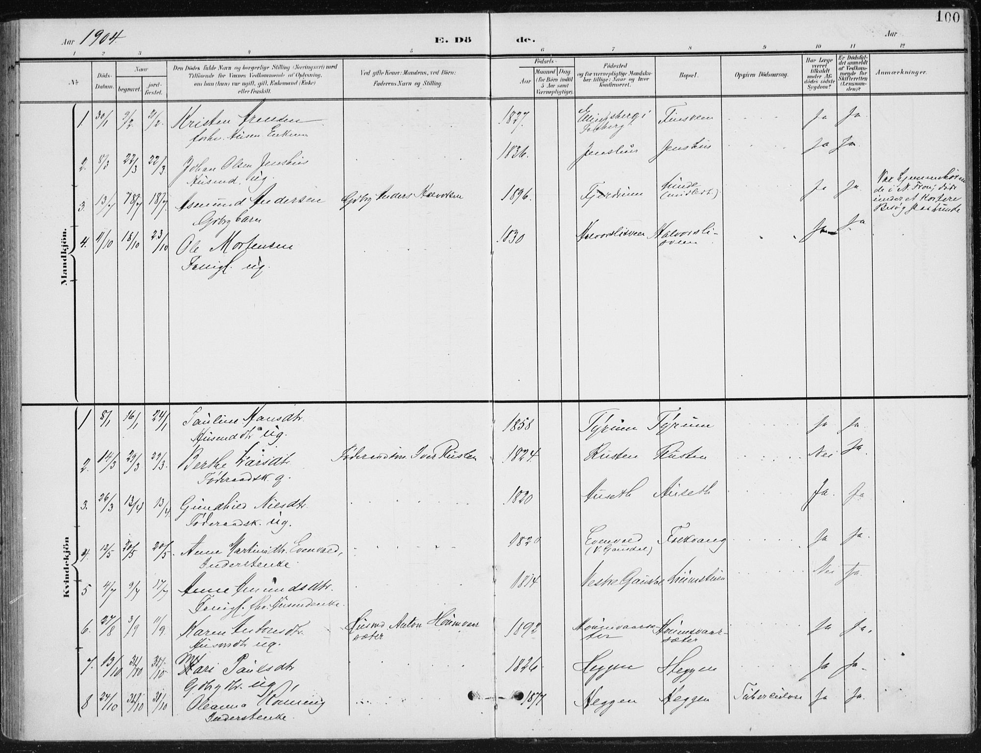 Østre Gausdal prestekontor, SAH/PREST-092/H/Ha/Haa/L0005: Parish register (official) no. 5, 1902-1920, p. 100
