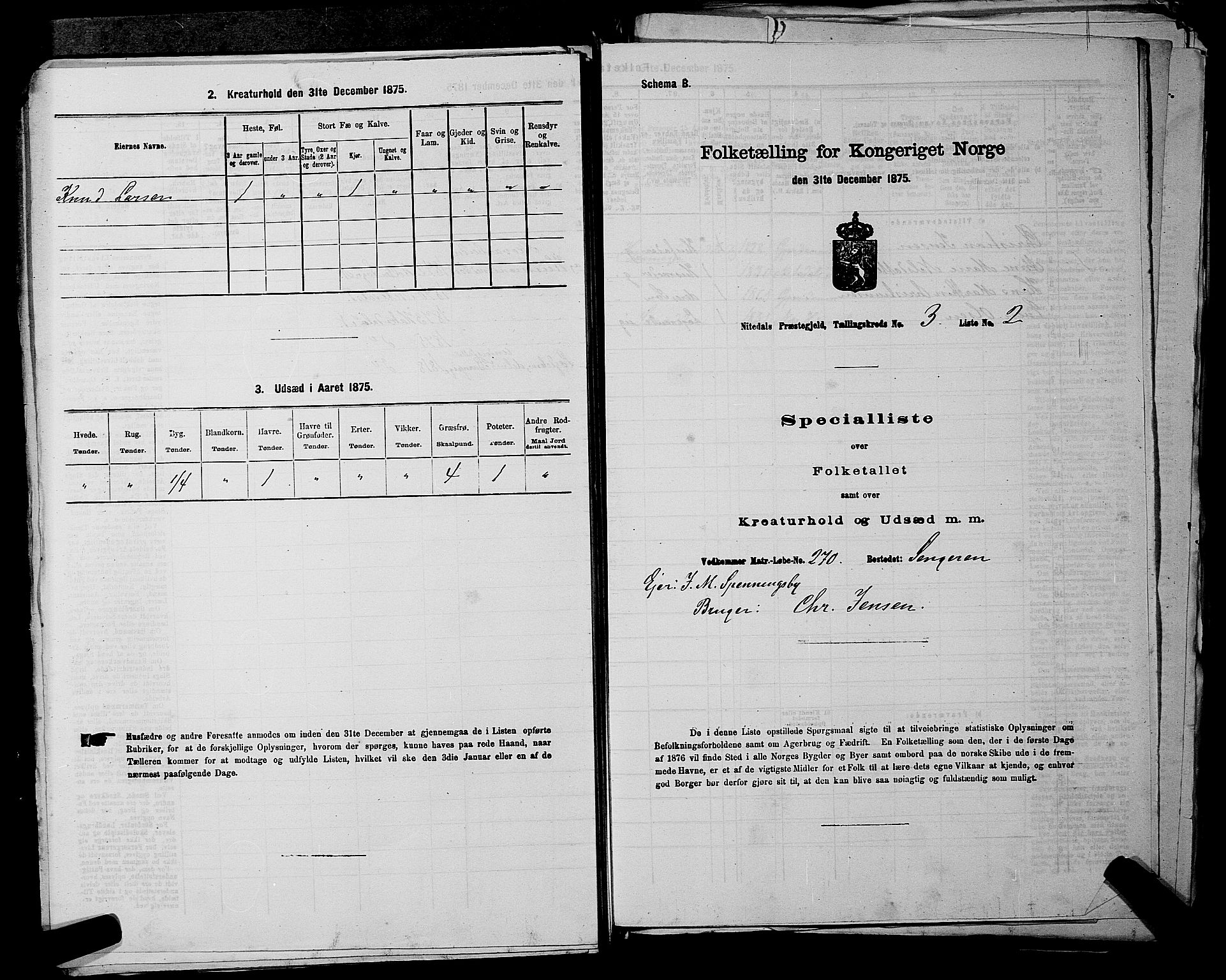 RA, 1875 census for 0233P Nittedal, 1875, p. 615