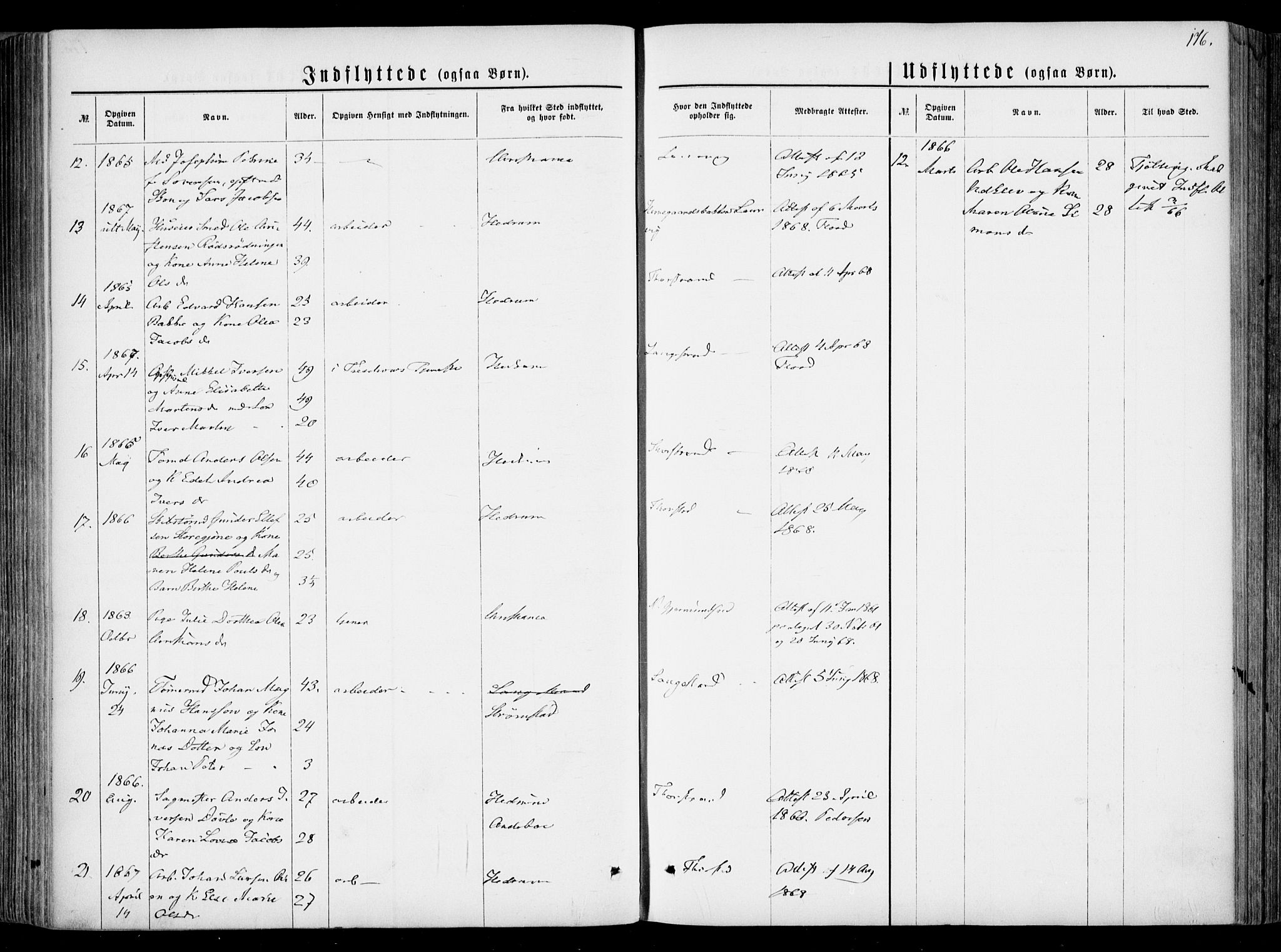 Larvik kirkebøker, AV/SAKO-A-352/F/Fa/L0005: Parish register (official) no. I 5, 1856-1870, p. 176