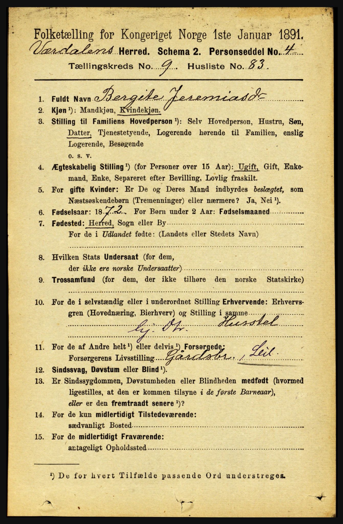 RA, 1891 census for 1721 Verdal, 1891, p. 5537