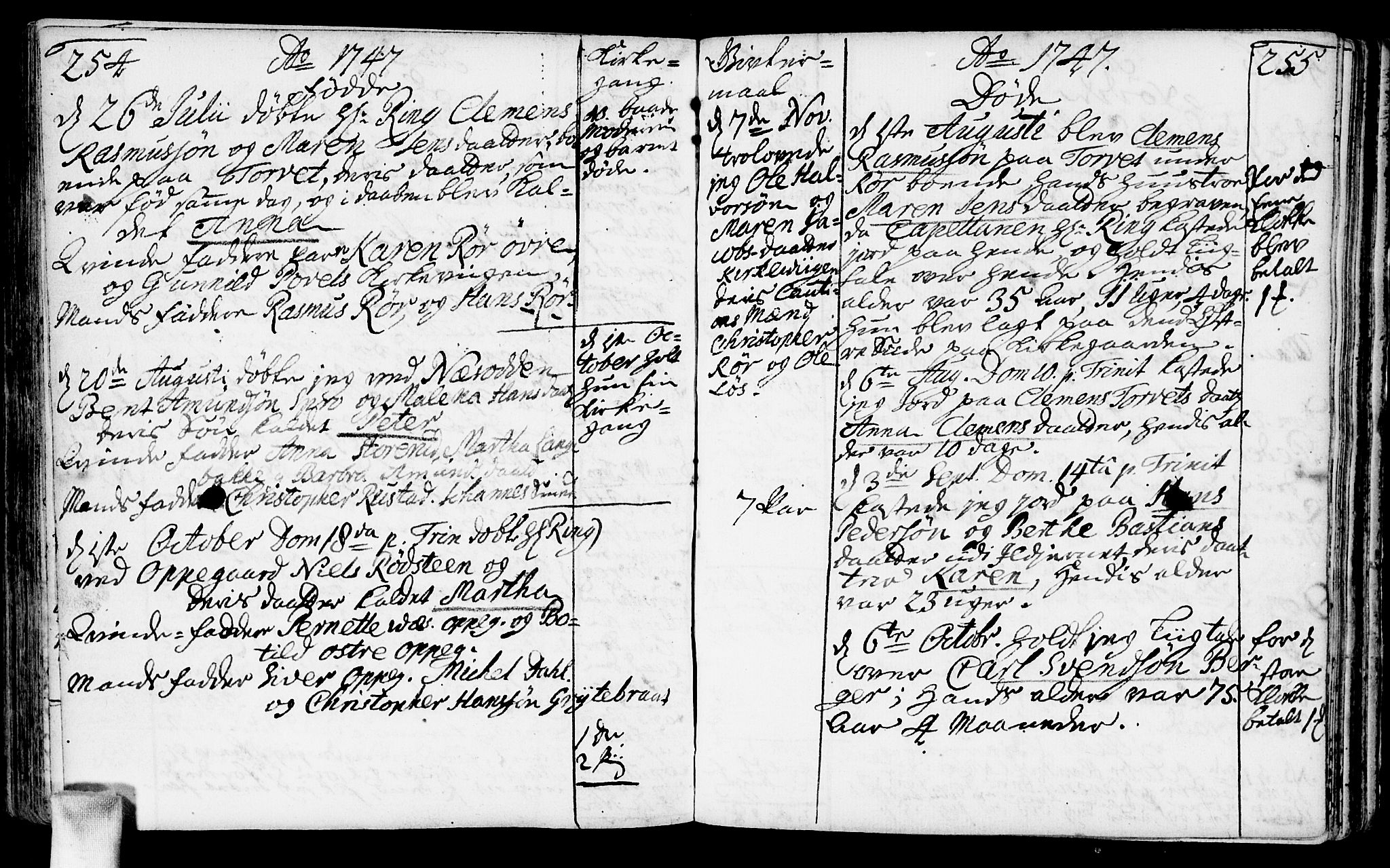 Nesodden prestekontor Kirkebøker, AV/SAO-A-10013/F/Fa/L0001: Parish register (official) no. I 1, 1709-1750, p. 254-255