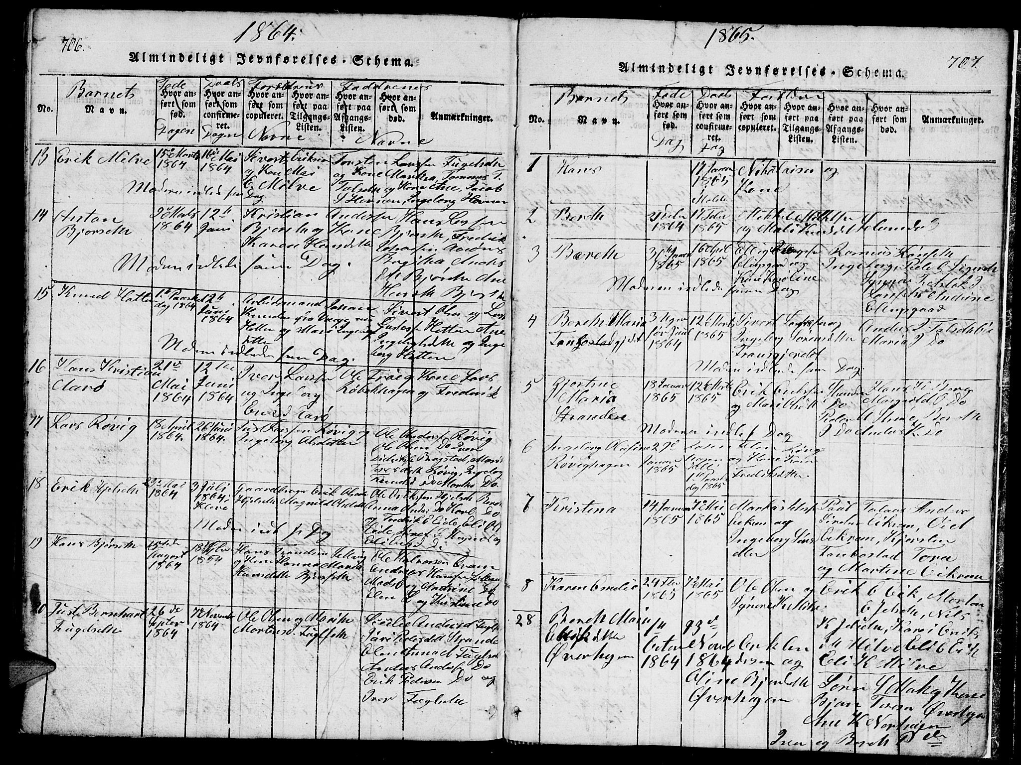 Ministerialprotokoller, klokkerbøker og fødselsregistre - Møre og Romsdal, SAT/A-1454/555/L0665: Parish register (copy) no. 555C01, 1818-1868, p. 706-707