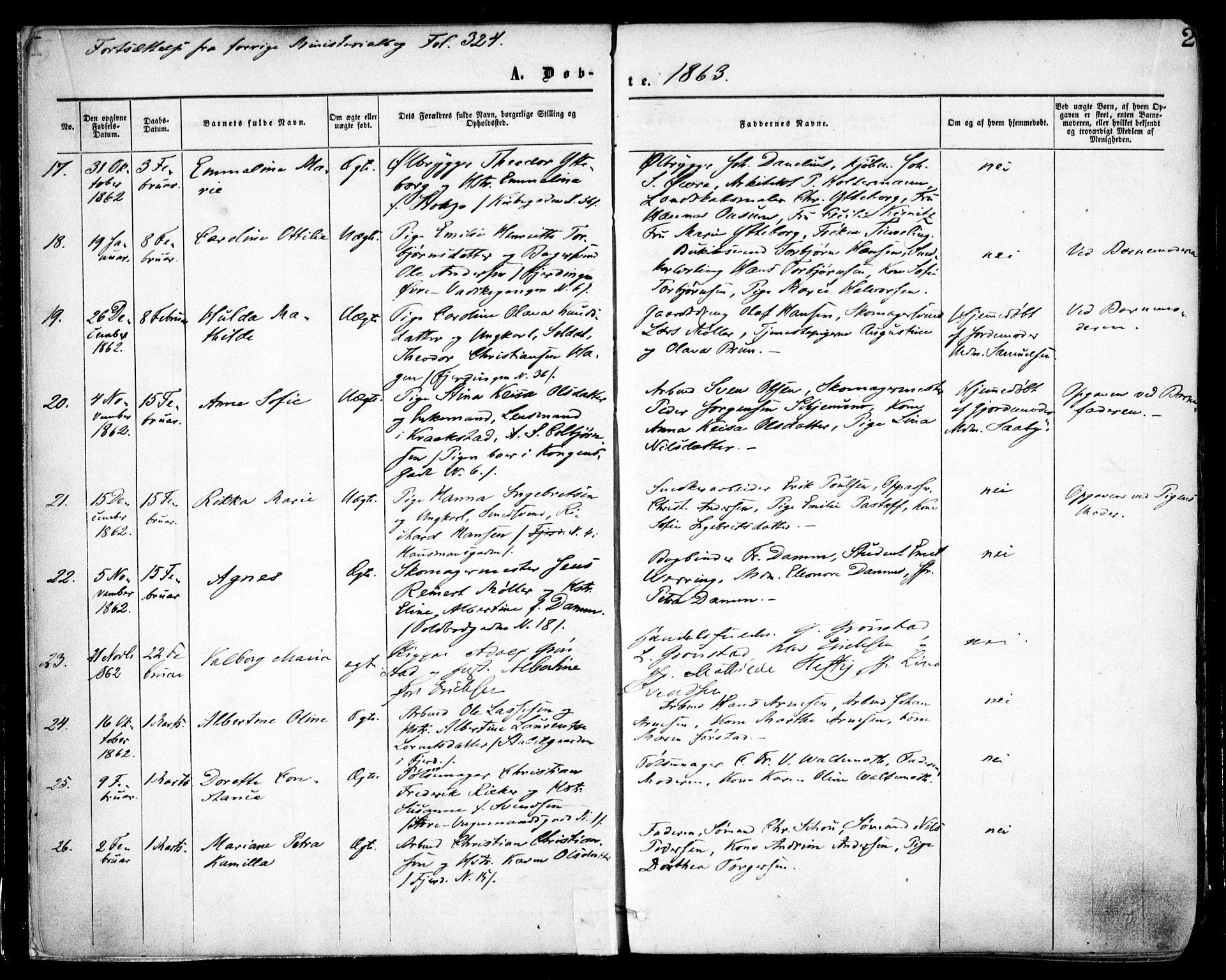 Oslo domkirke Kirkebøker, AV/SAO-A-10752/F/Fa/L0016: Parish register (official) no. 16, 1863-1871, p. 2