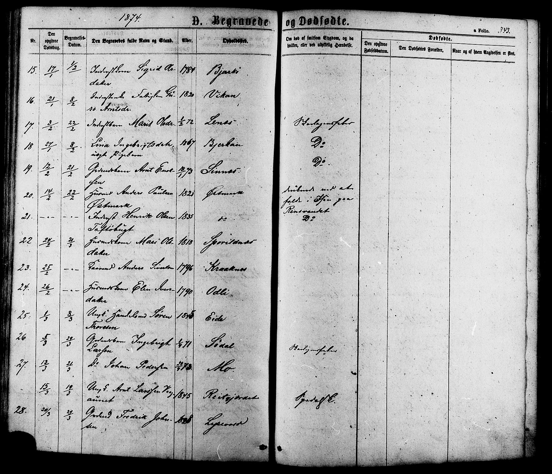 Ministerialprotokoller, klokkerbøker og fødselsregistre - Sør-Trøndelag, SAT/A-1456/630/L0495: Parish register (official) no. 630A08, 1868-1878, p. 343