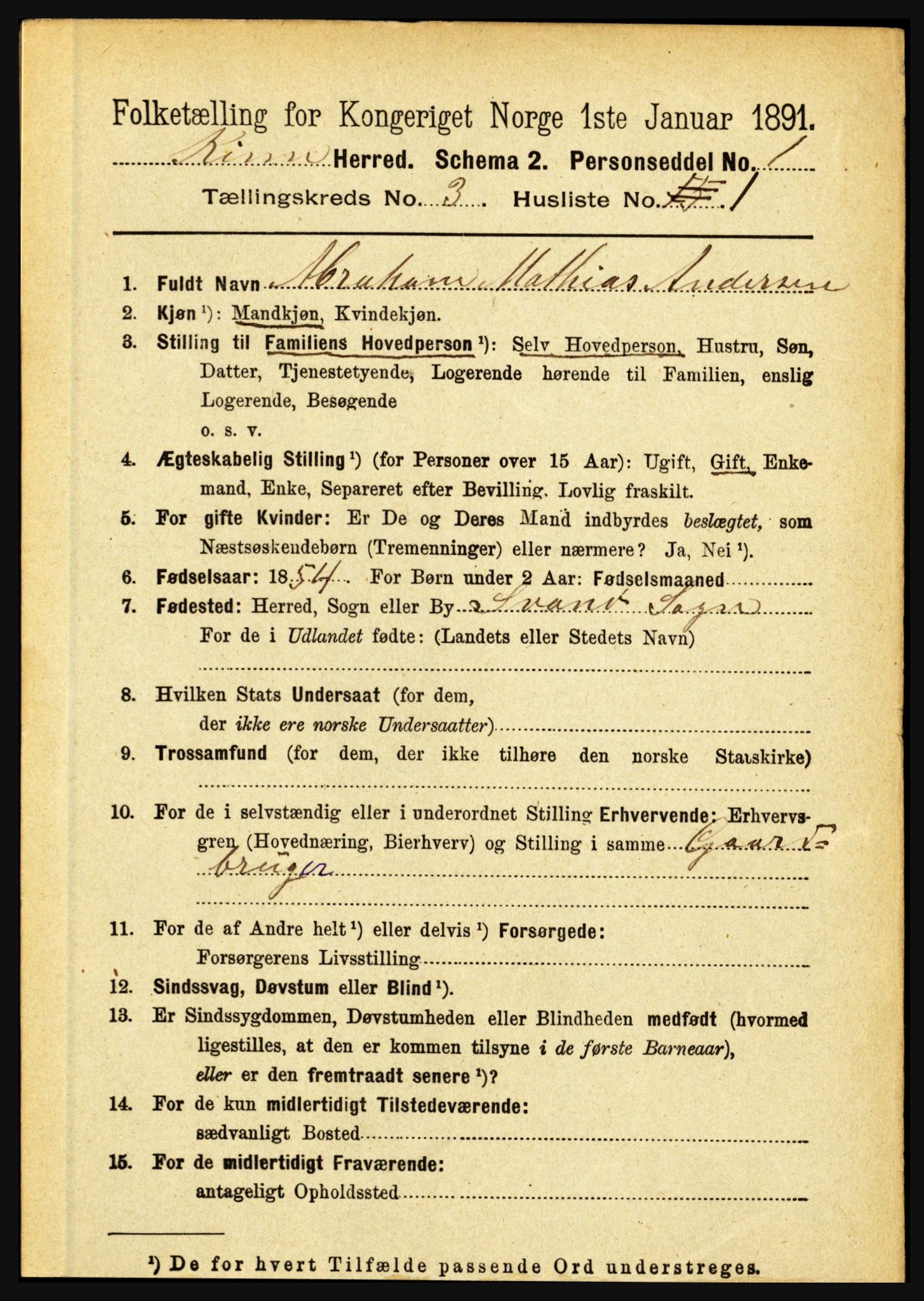 RA, 1891 census for 1437 Kinn, 1891, p. 933