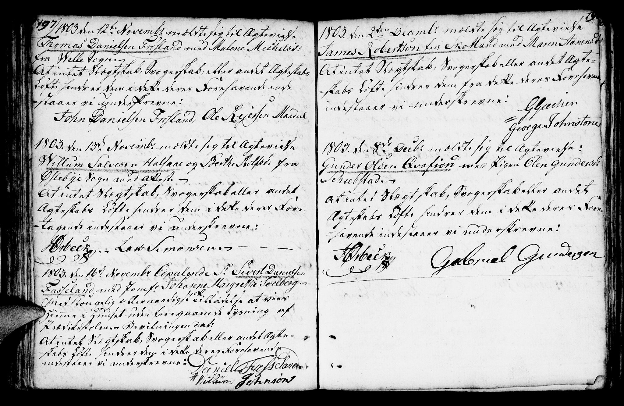 Mandal sokneprestkontor, SAK/1111-0030/F/Fa/Faa/L0007: Parish register (official) no. A 7, 1783-1818, p. 197-198