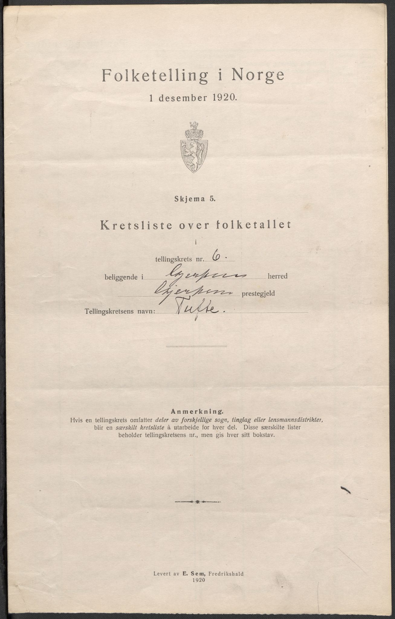 SAKO, 1920 census for Gjerpen, 1920, p. 22