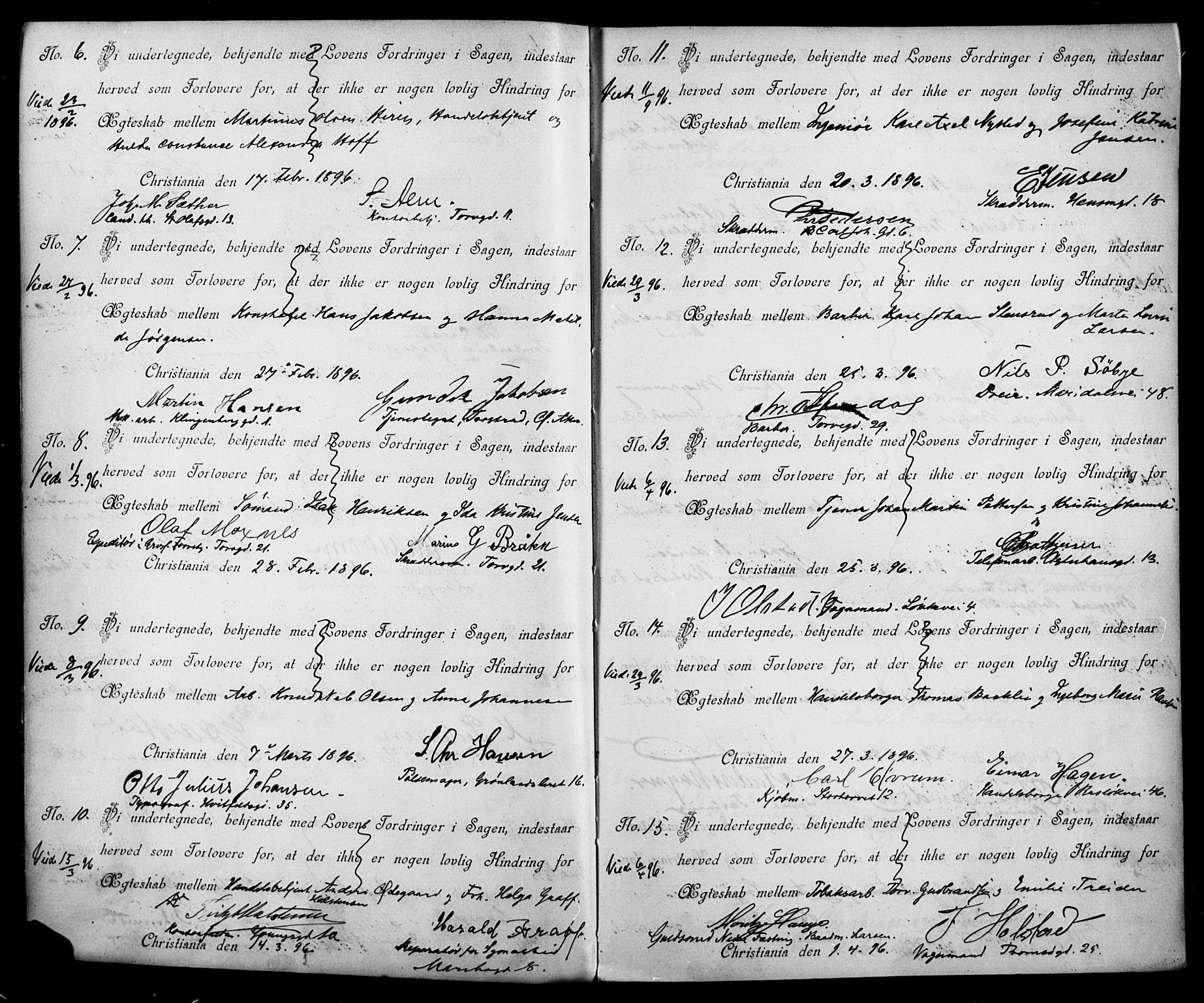 Jakob prestekontor Kirkebøker, AV/SAO-A-10850/L/La/L0001: Best man's statements no. 1, 1896-1916