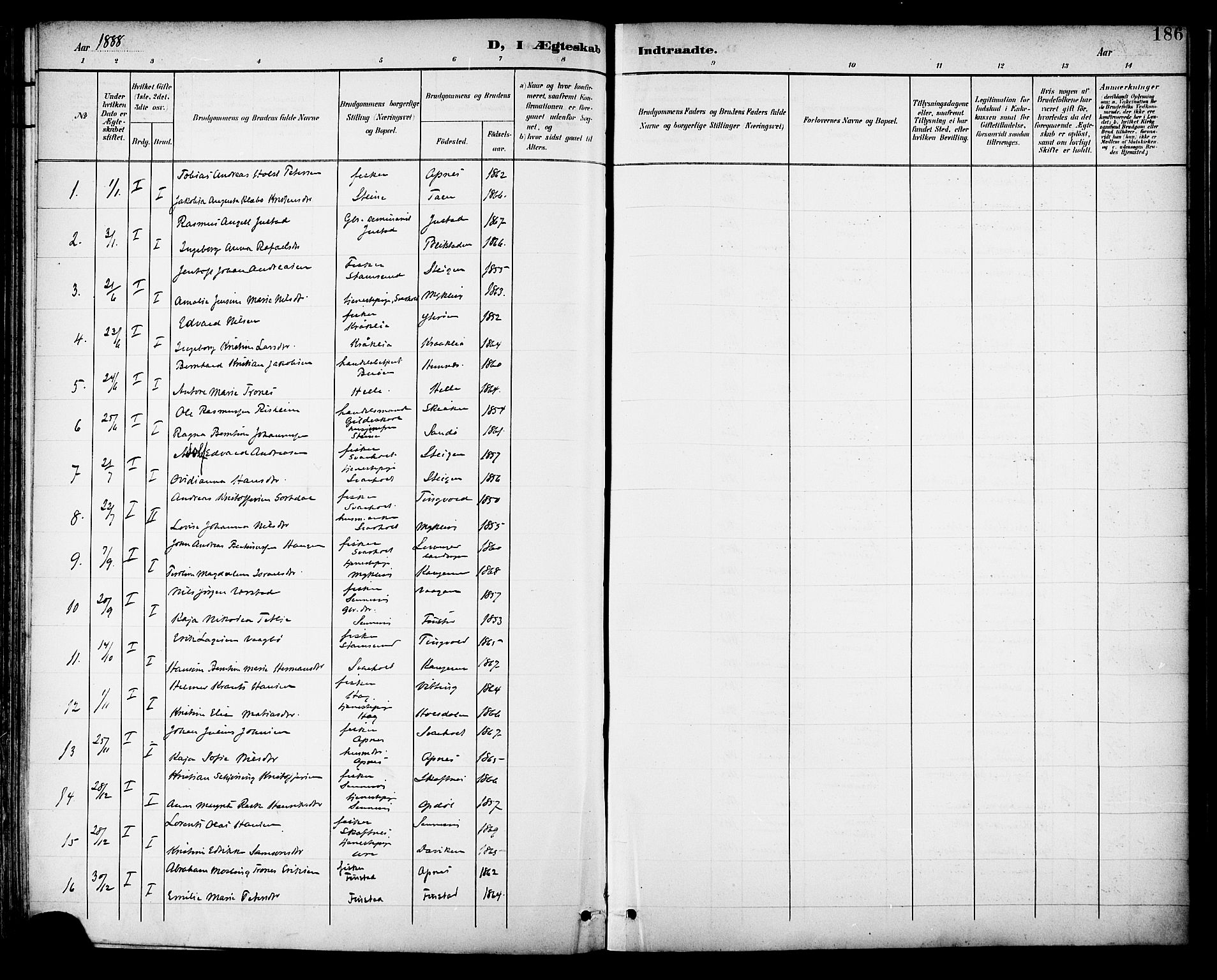 Ministerialprotokoller, klokkerbøker og fødselsregistre - Nordland, AV/SAT-A-1459/882/L1179: Parish register (official) no. 882A01, 1886-1898, p. 186