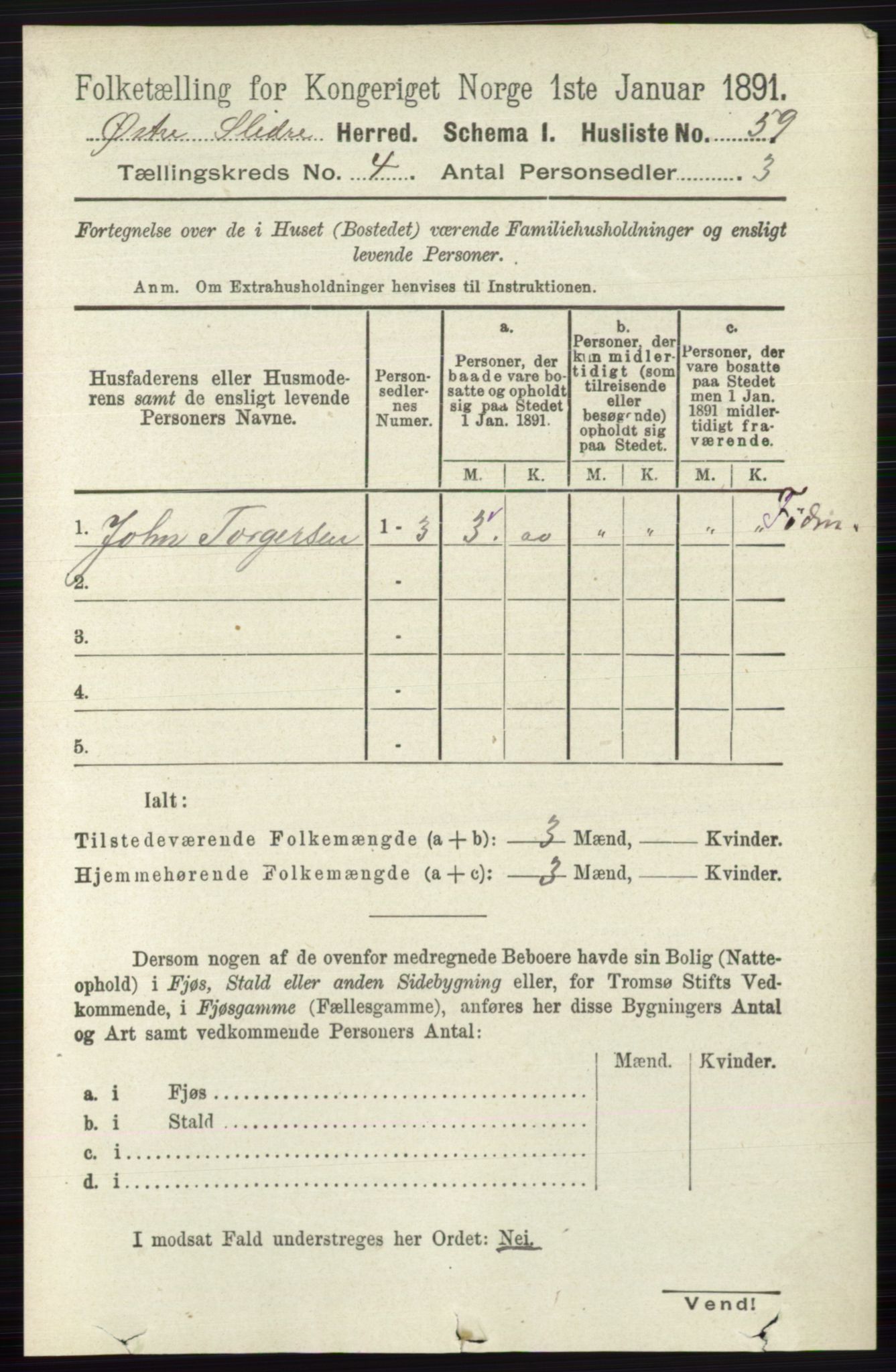 RA, 1891 census for 0544 Øystre Slidre, 1891, p. 1190