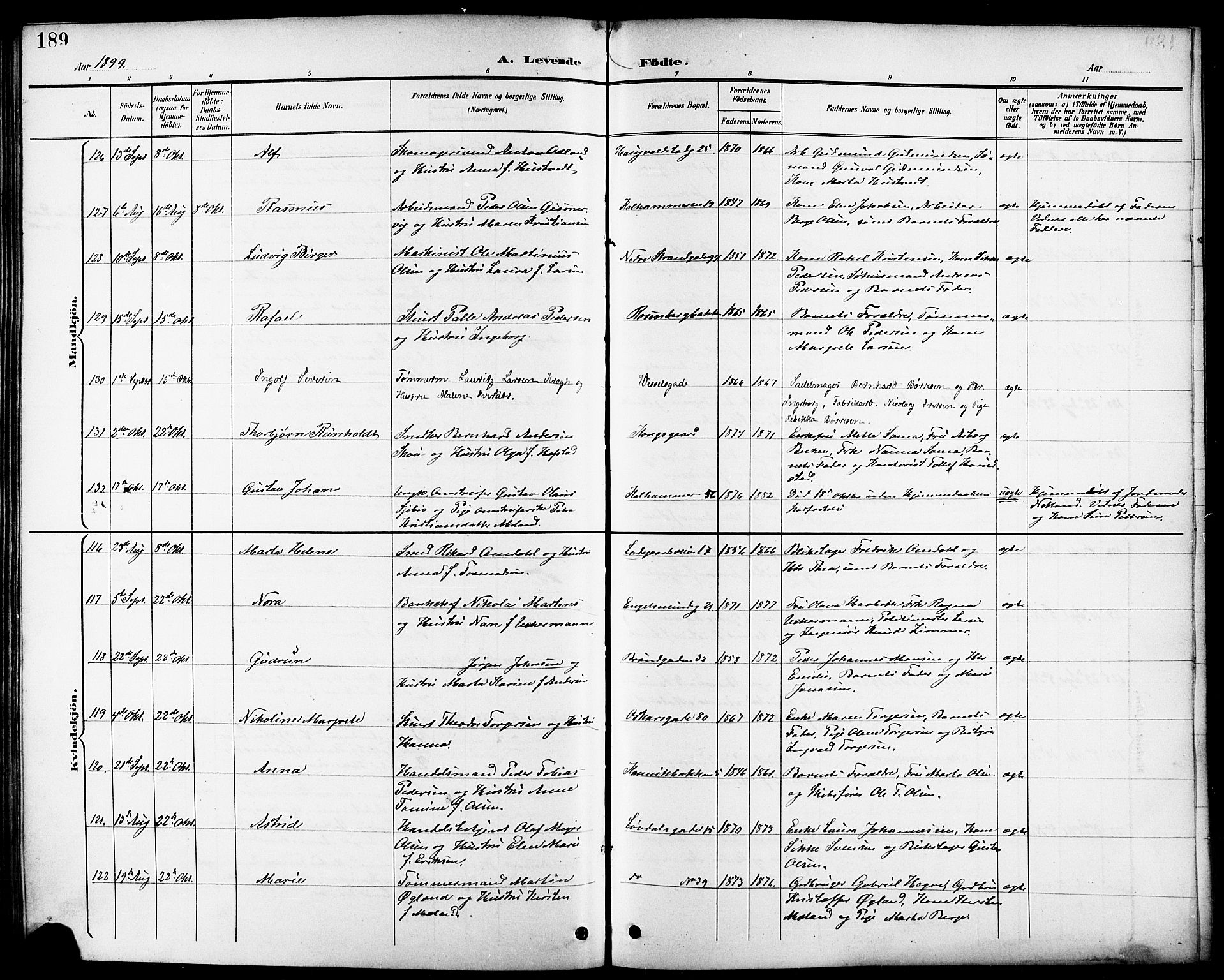 Domkirken sokneprestkontor, AV/SAST-A-101812/001/30/30BB/L0016: Parish register (copy) no. B 16, 1891-1902, p. 189