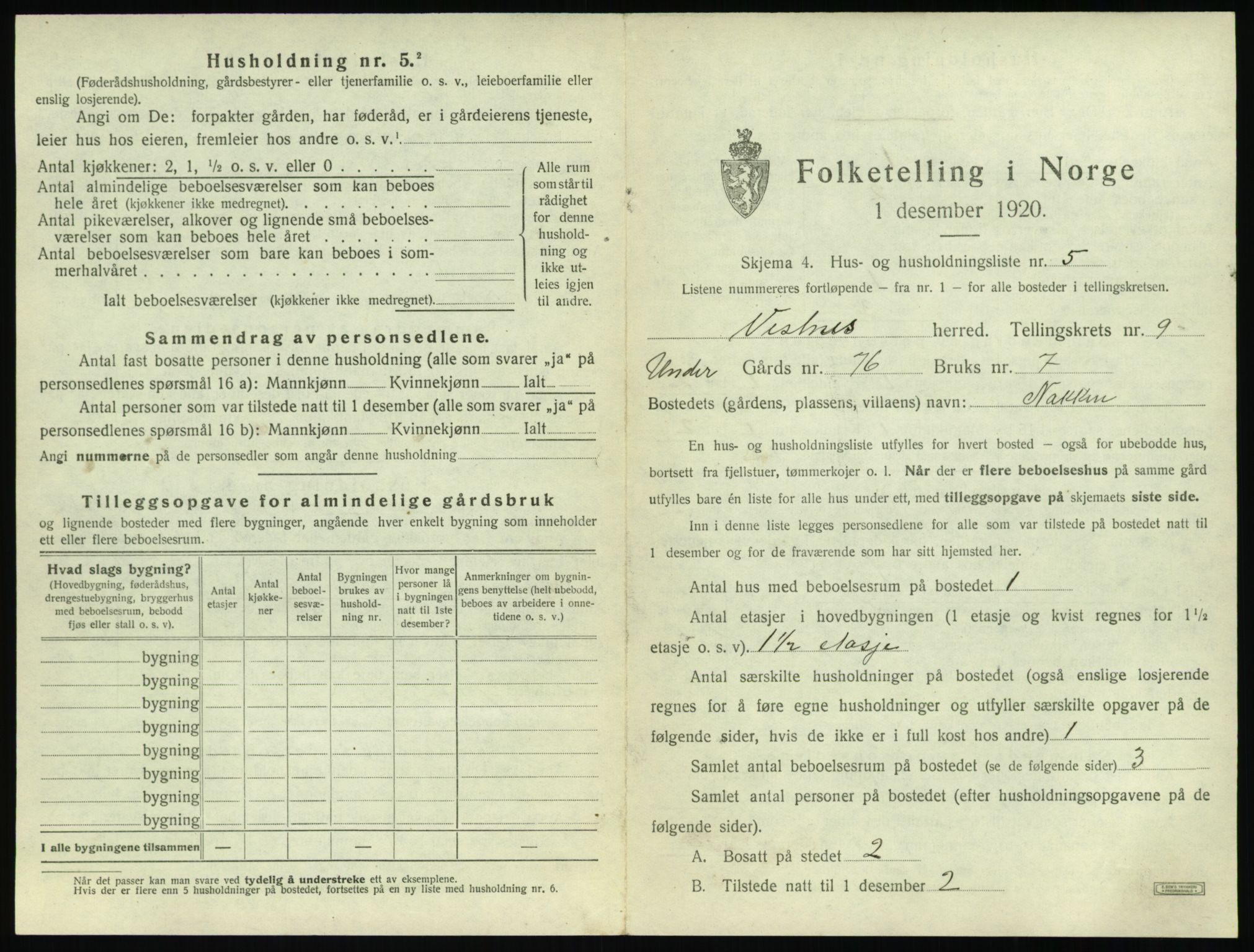 SAT, 1920 census for Vestnes, 1920, p. 945