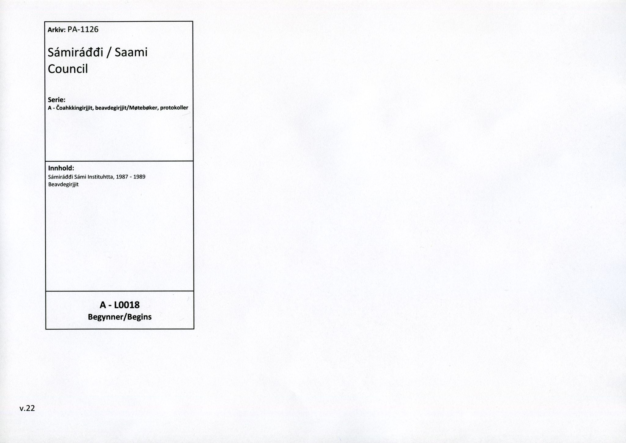 Sámiráđđi / Saami Council, AV/SAMI-PA-1126/A/L0018: Sámiráđđi Sámi Instituhtta, 1987-1989