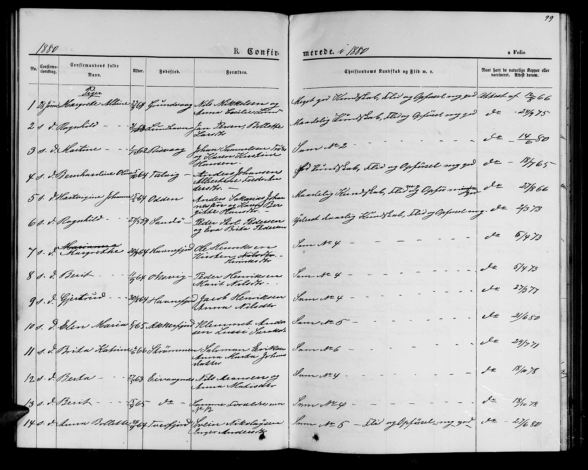 Hammerfest sokneprestkontor, AV/SATØ-S-1347/H/Hb/L0005.klokk: Parish register (copy) no. 5, 1869-1884, p. 99