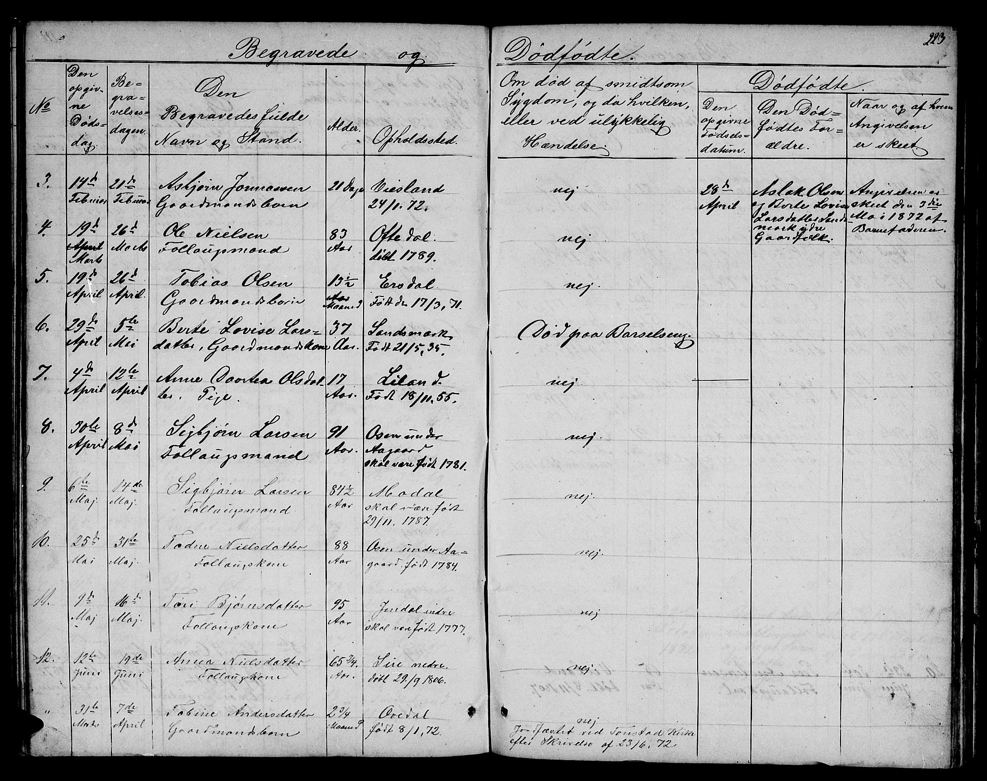 Bakke sokneprestkontor, SAK/1111-0002/F/Fb/Fba/L0001: Parish register (copy) no. B 1, 1849-1879, p. 223