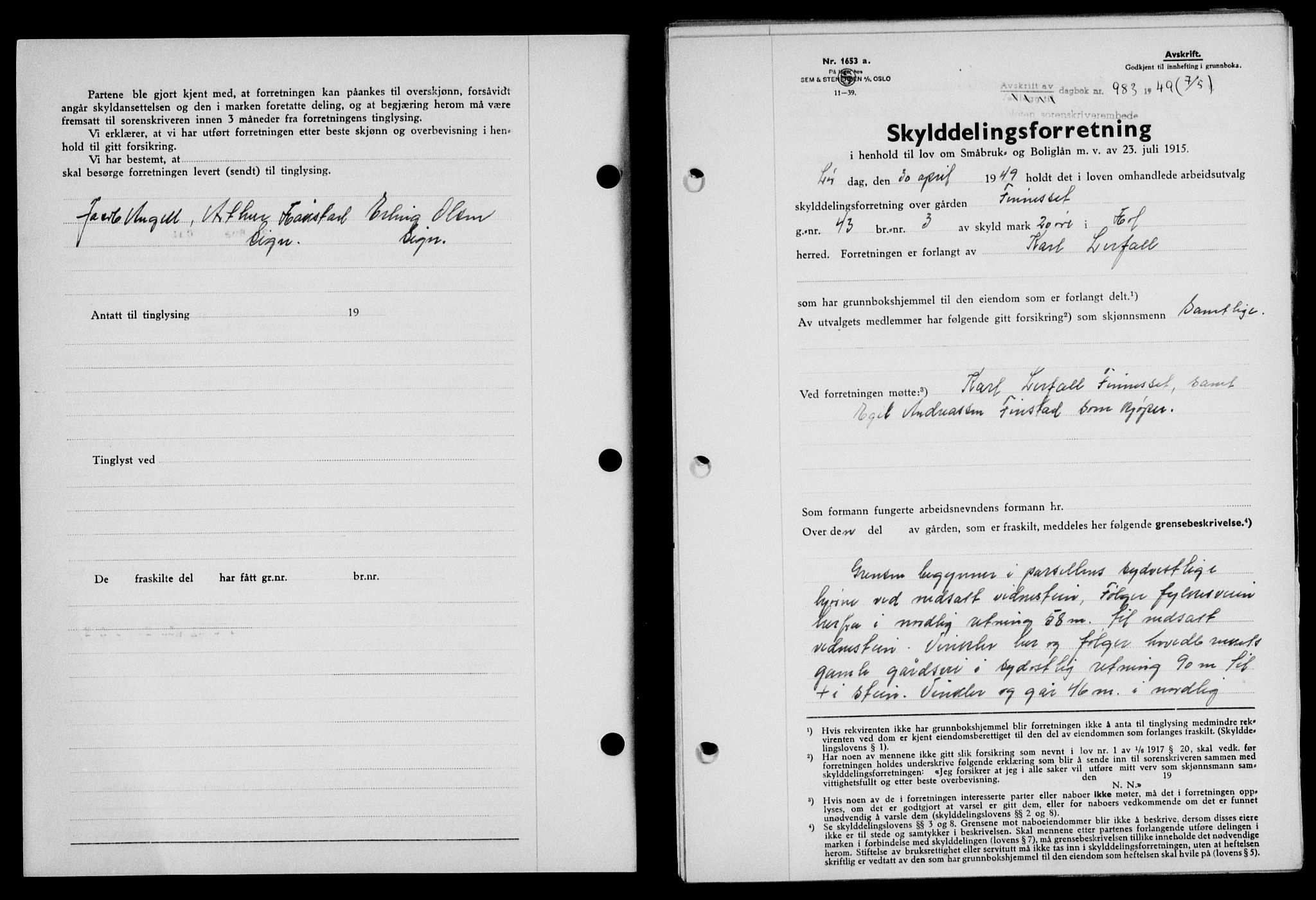 Lofoten sorenskriveri, SAT/A-0017/1/2/2C/L0020a: Mortgage book no. 20a, 1948-1949, Diary no: : 983/1949