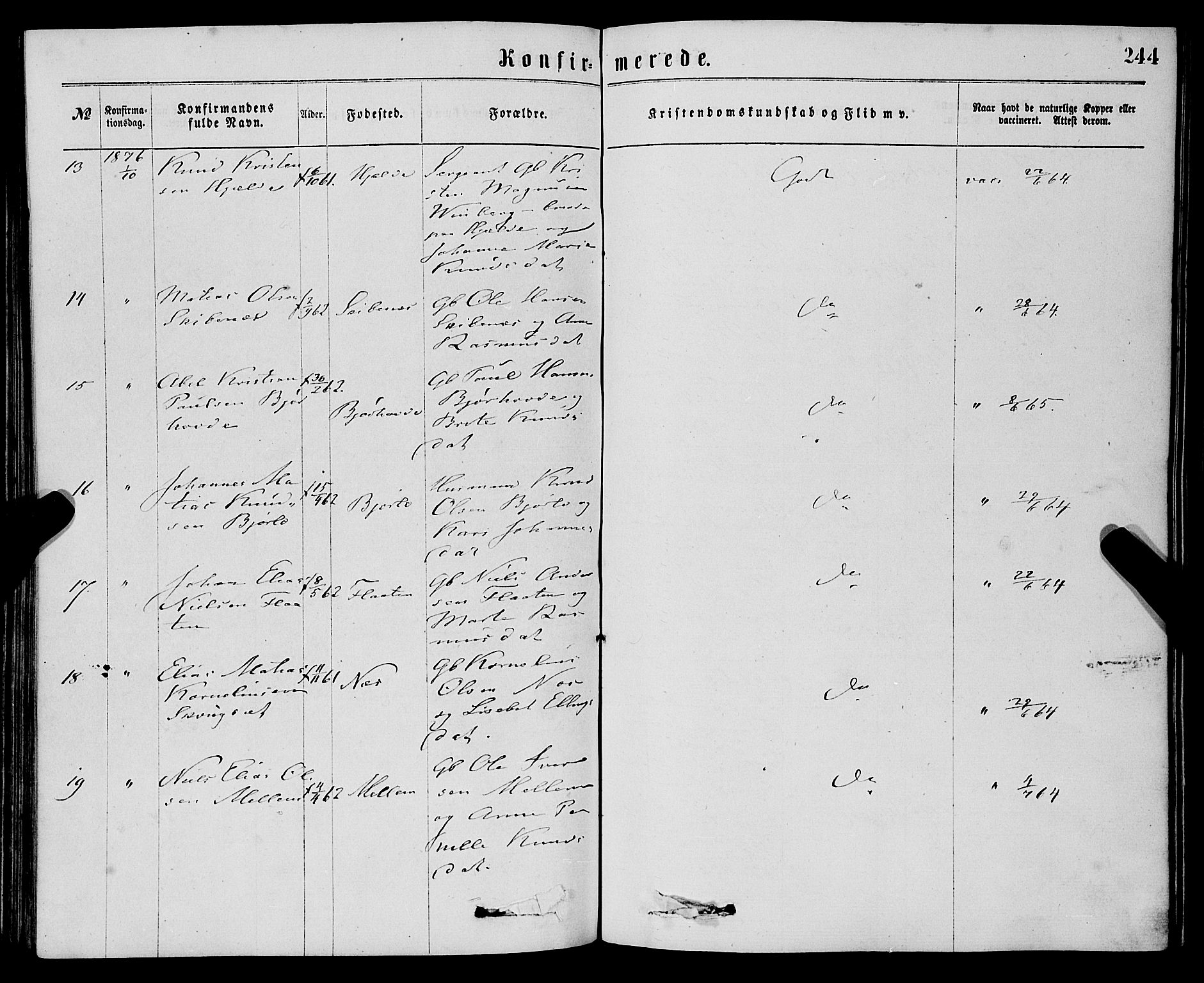 Eid sokneprestembete, AV/SAB-A-82301/H/Haa/Haaa/L0010: Parish register (official) no. A 10, 1867-1878, p. 244