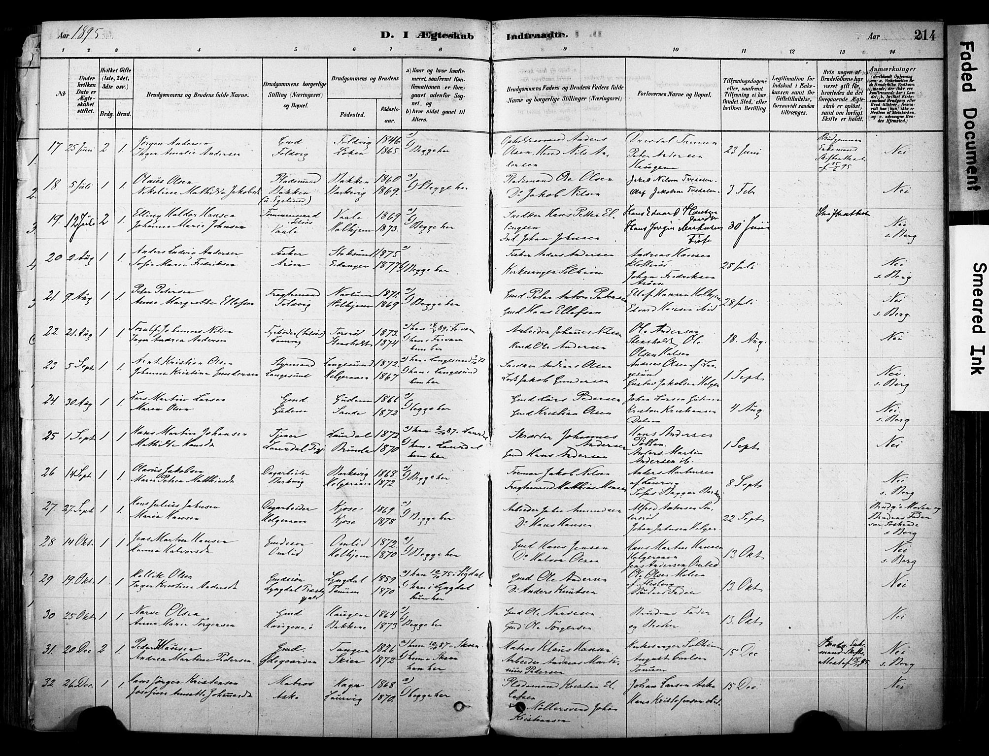Brunlanes kirkebøker, SAKO/A-342/F/Fc/L0001: Parish register (official) no. III 1, 1878-1899, p. 214