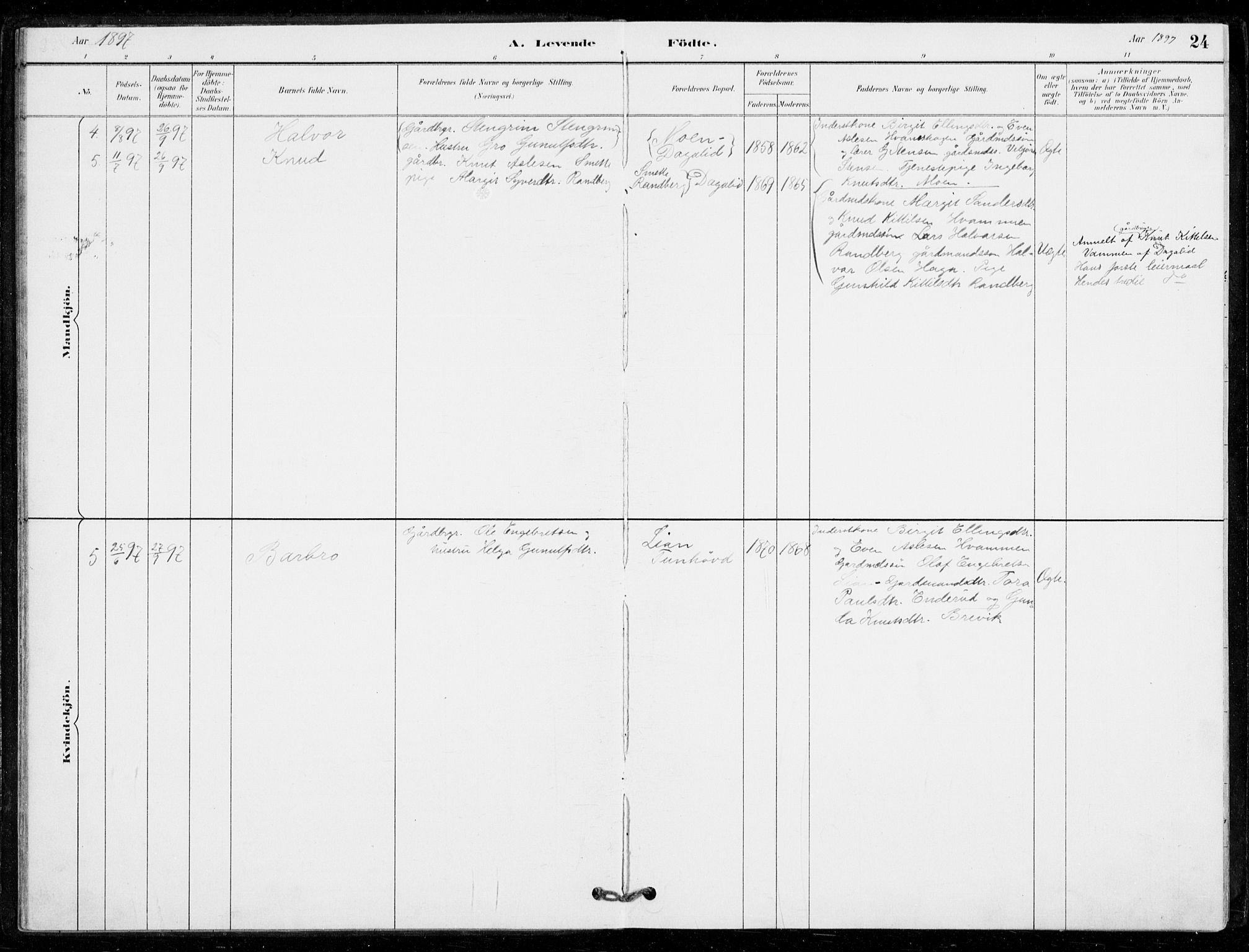 Nore kirkebøker, AV/SAKO-A-238/G/Gc/L0003: Parish register (copy) no. III 3, 1881-1941, p. 24