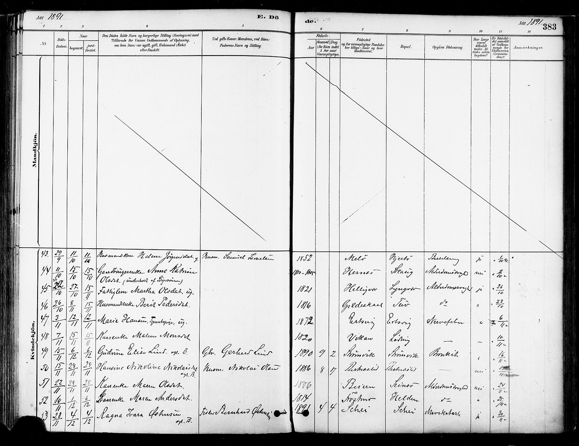 Ministerialprotokoller, klokkerbøker og fødselsregistre - Nordland, AV/SAT-A-1459/802/L0054: Parish register (official) no. 802A01, 1879-1893, p. 383