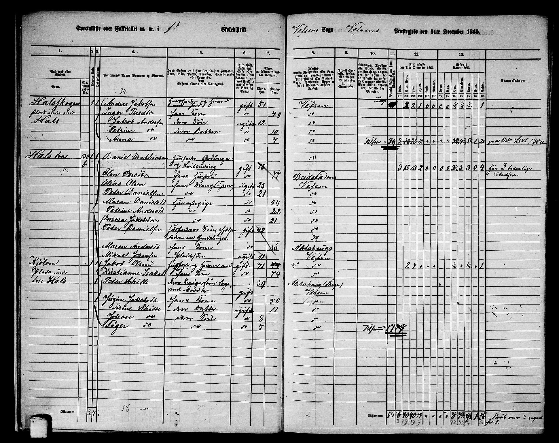 RA, 1865 census for Vefsn, 1865, p. 16