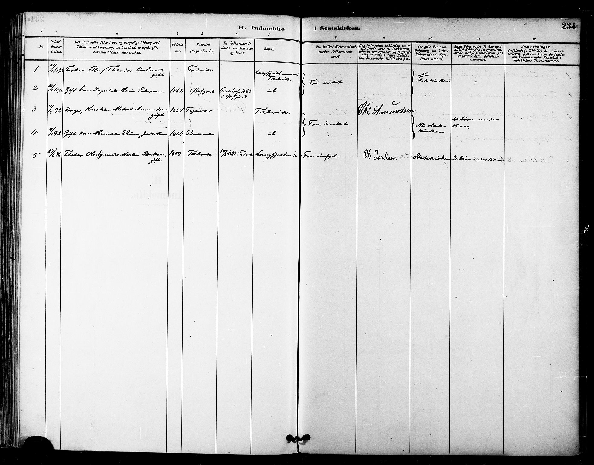Talvik sokneprestkontor, SATØ/S-1337/H/Ha/L0013kirke: Parish register (official) no. 13, 1886-1897, p. 234
