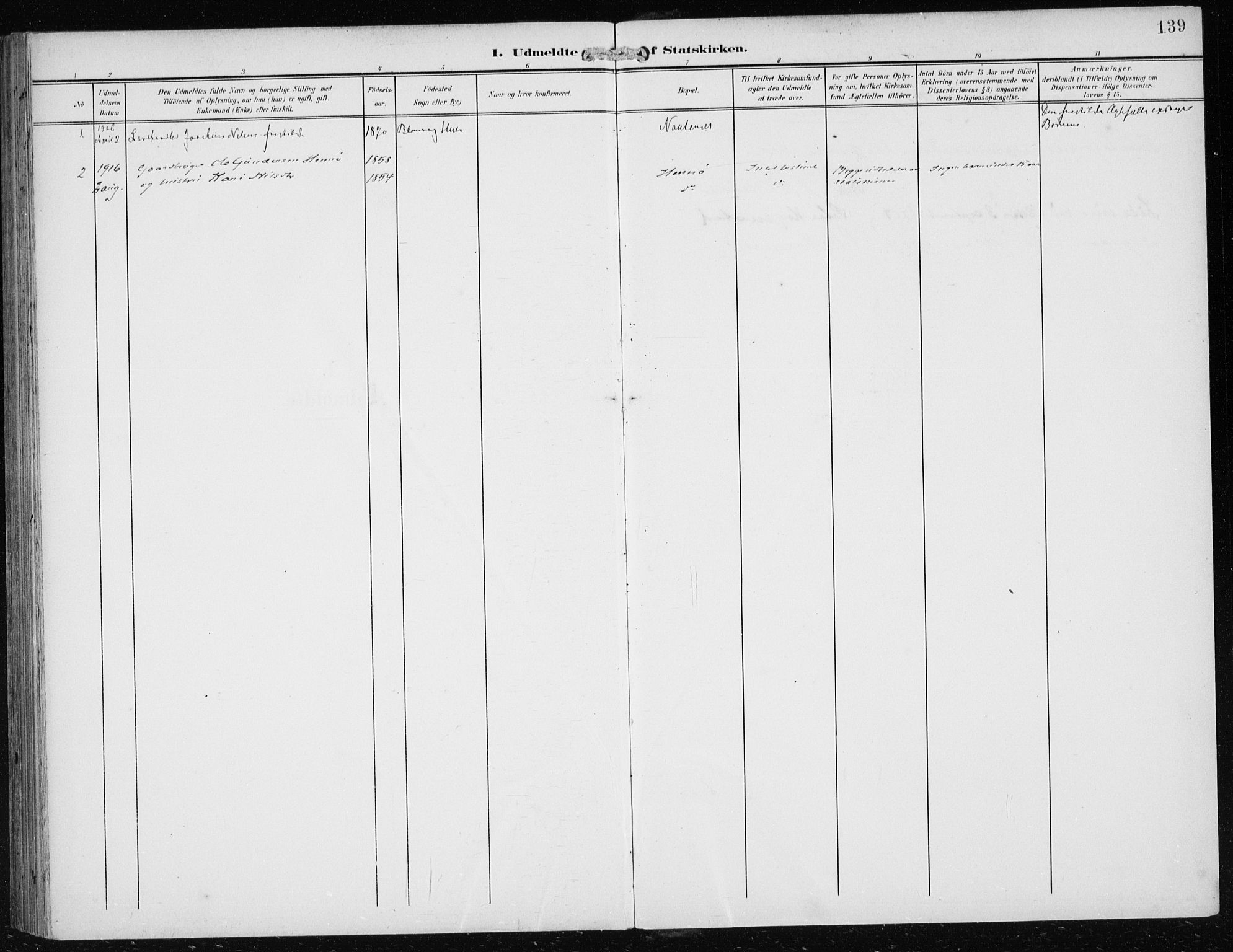 Herdla Sokneprestembete, AV/SAB-A-75701/H/Haa: Parish register (official) no. B 1, 1902-1921, p. 139