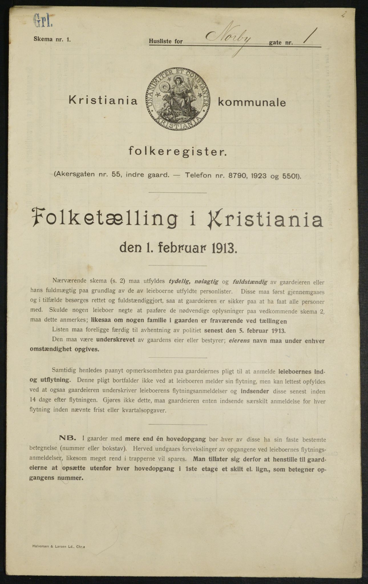 OBA, Municipal Census 1913 for Kristiania, 1913, p. 71446