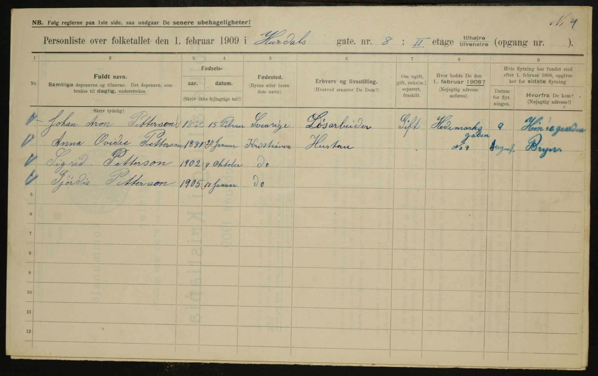 OBA, Municipal Census 1909 for Kristiania, 1909, p. 38412