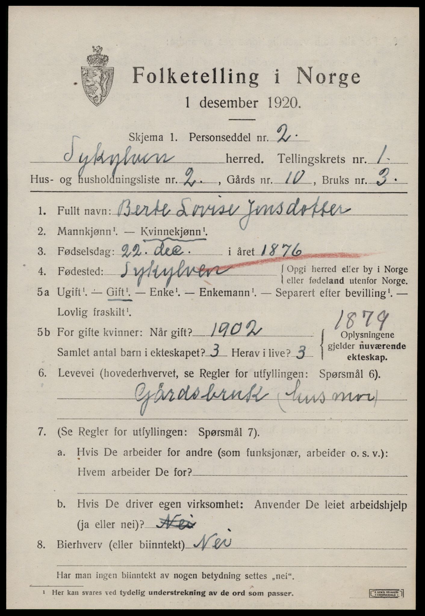 SAT, 1920 census for Sykkylven, 1920, p. 935