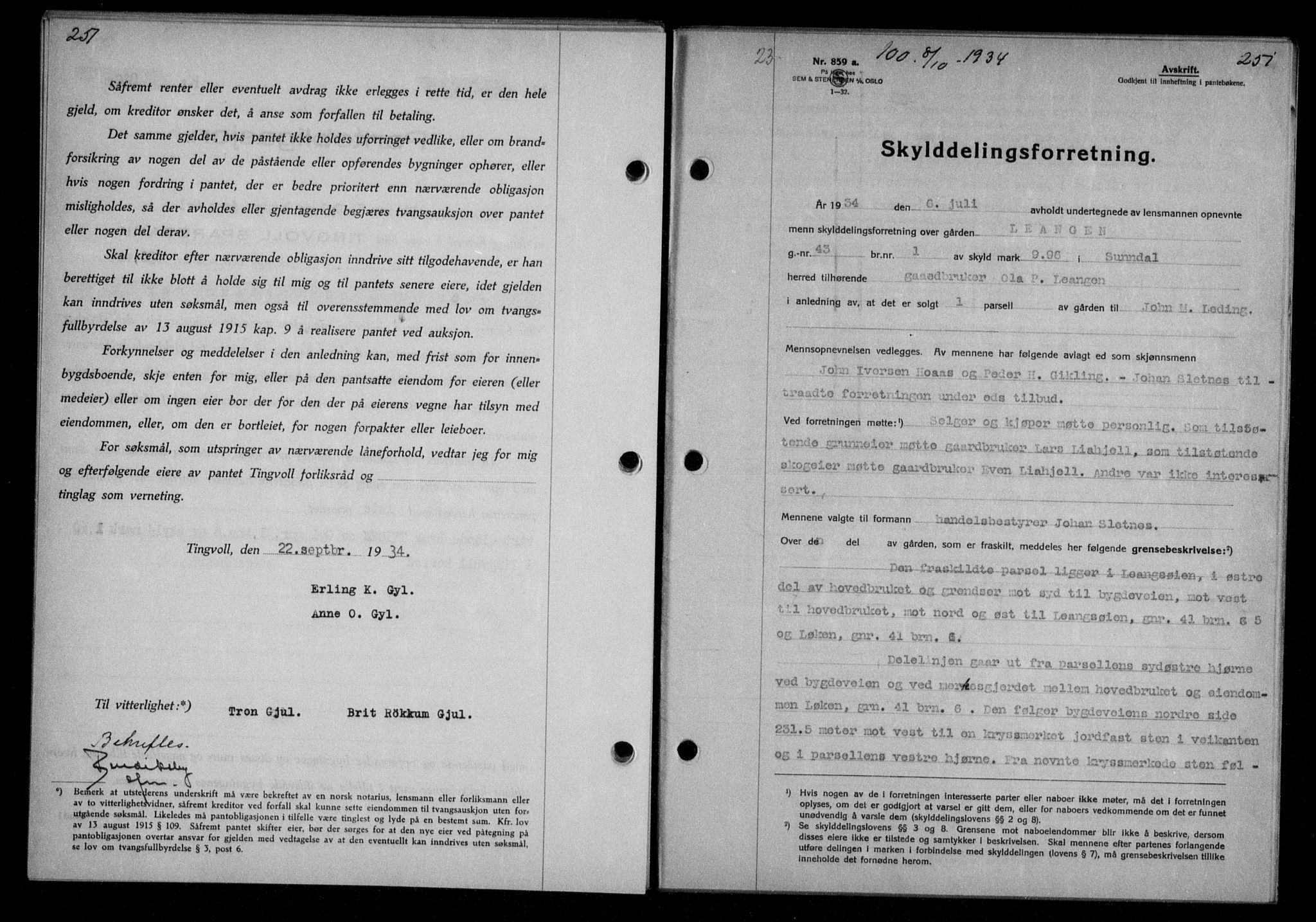 Nordmøre sorenskriveri, AV/SAT-A-4132/1/2/2Ca/L0082: Mortgage book no. 72, 1934-1934, Deed date: 08.10.1934