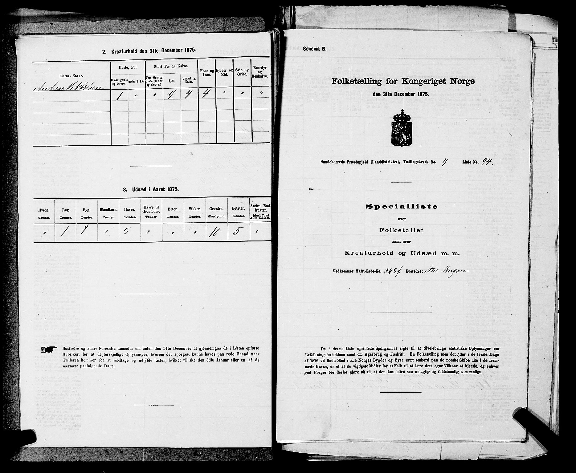 SAKO, 1875 census for 0724L Sandeherred/Sandeherred, 1875, p. 1108