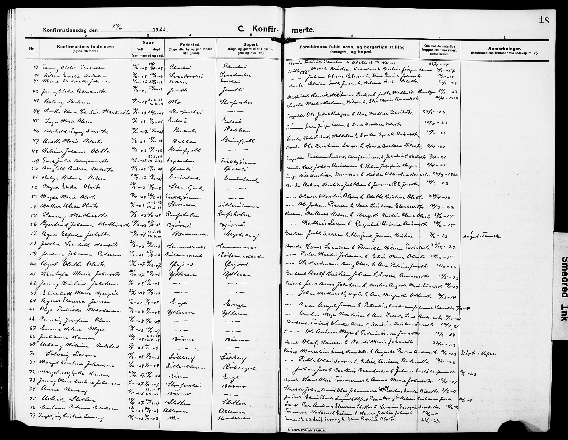 Ministerialprotokoller, klokkerbøker og fødselsregistre - Nordland, SAT/A-1459/827/L0424: Parish register (copy) no. 827C13, 1921-1930, p. 18