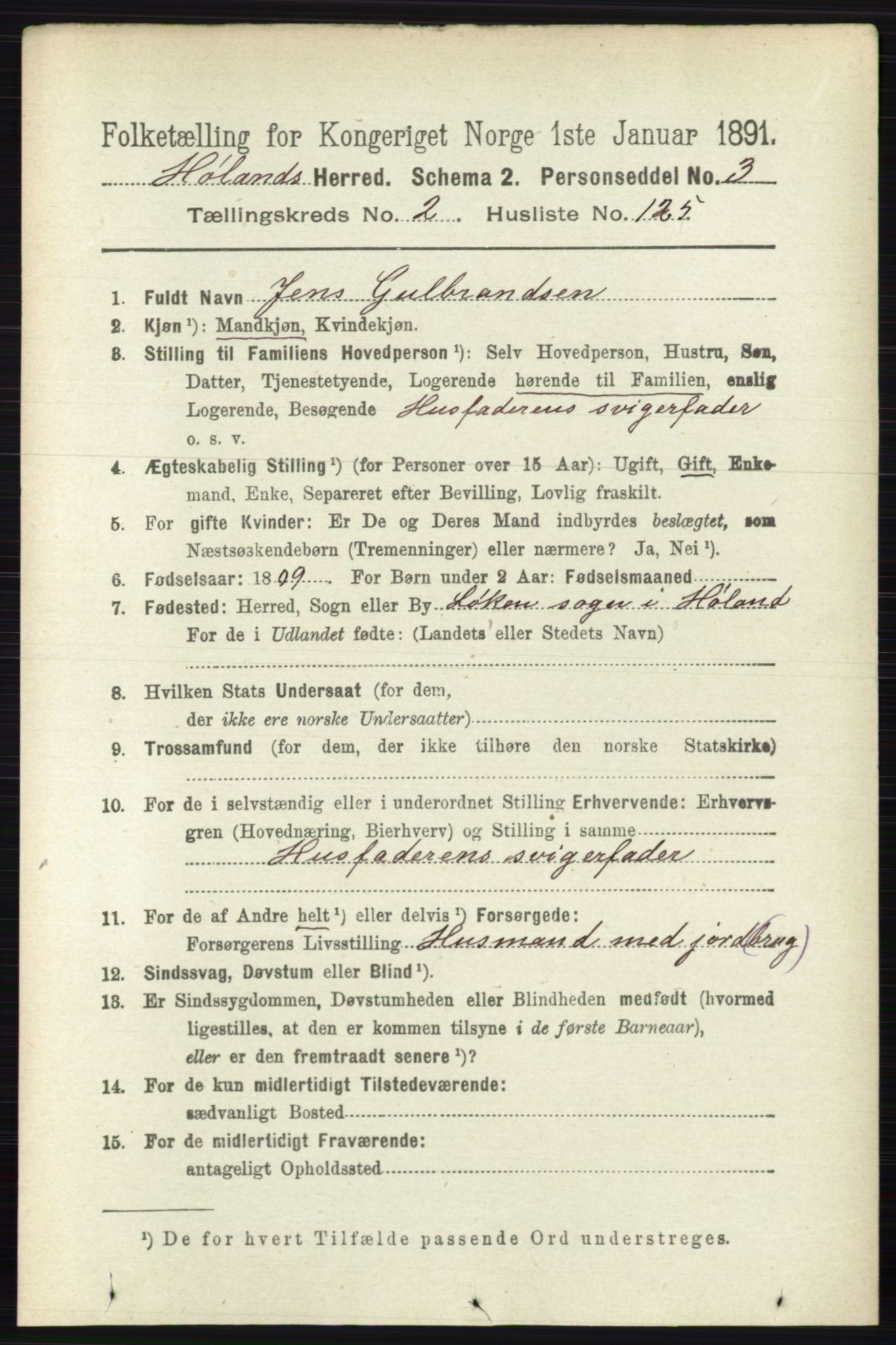 RA, 1891 census for 0221 Høland, 1891, p. 1602