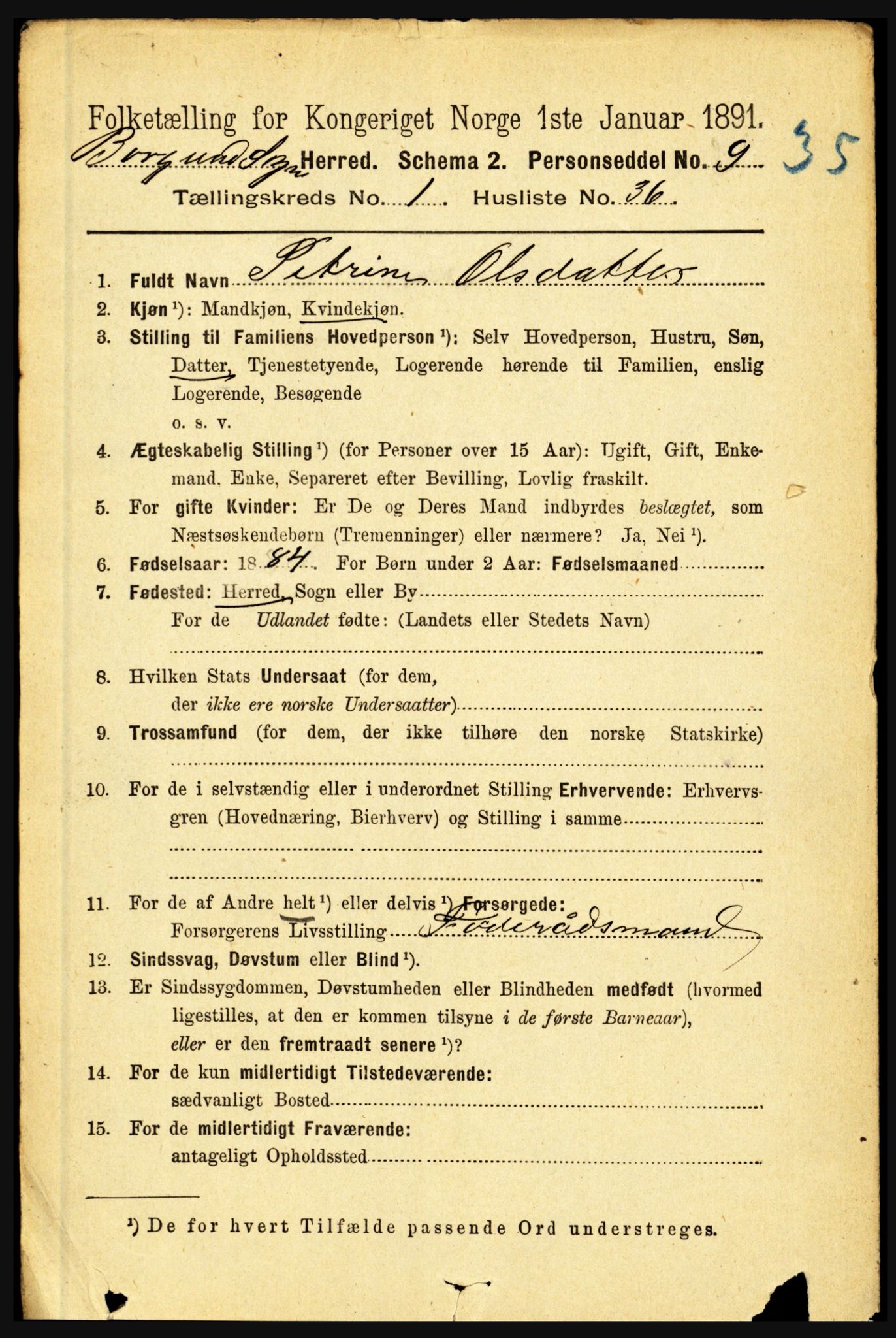 RA, 1891 census for 1423 Borgund, 1891, p. 258