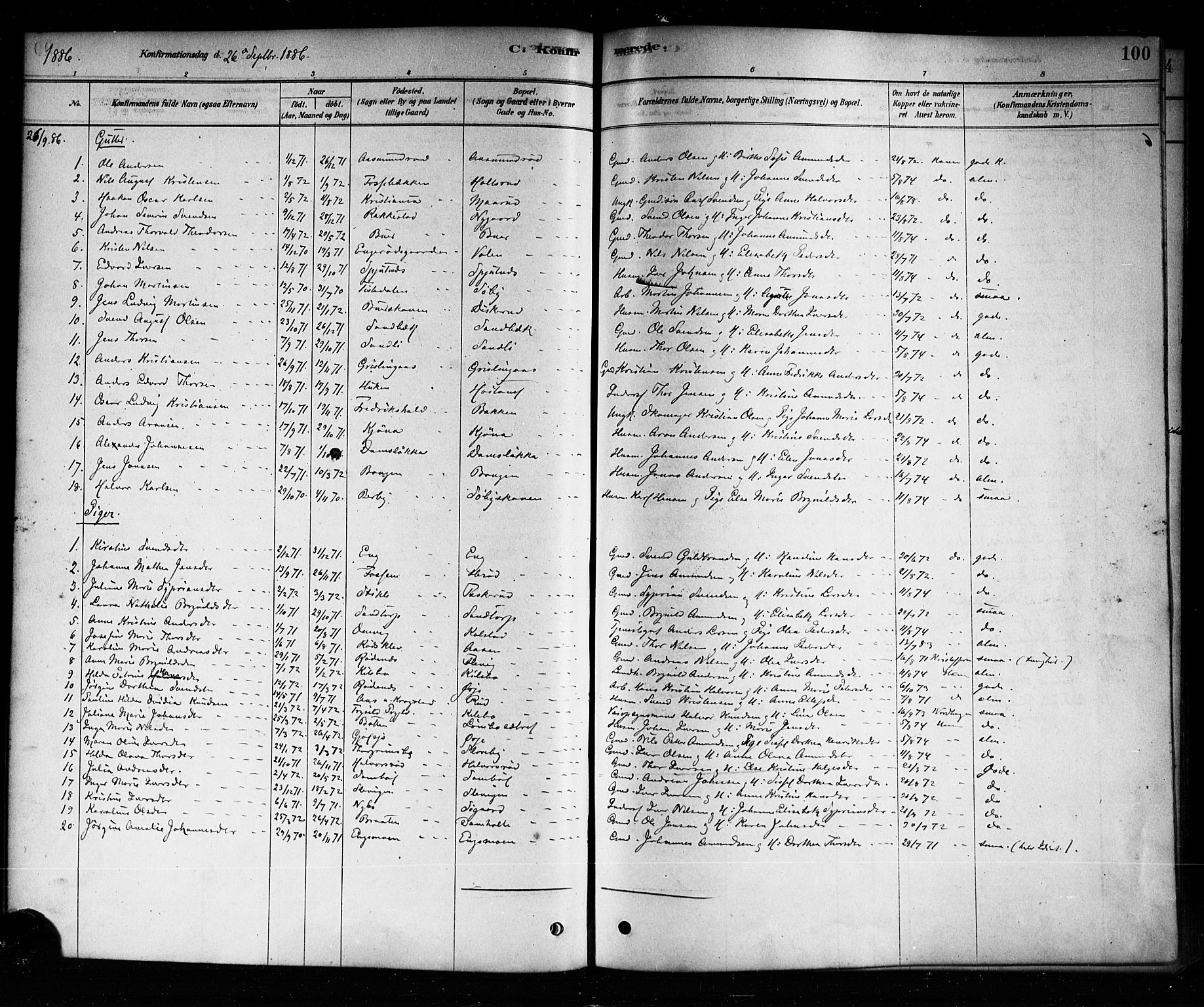 Aremark prestekontor Kirkebøker, SAO/A-10899/F/Fb/L0004: Parish register (official) no. II 4, 1878-1895, p. 100