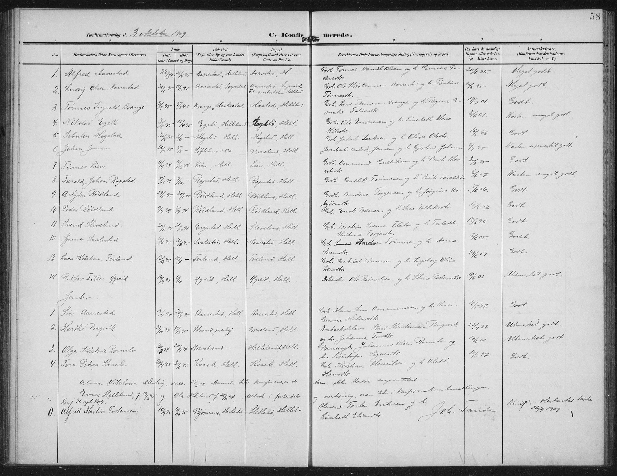 Helleland sokneprestkontor, SAST/A-101810: Parish register (official) no. A 12, 1906-1923, p. 58