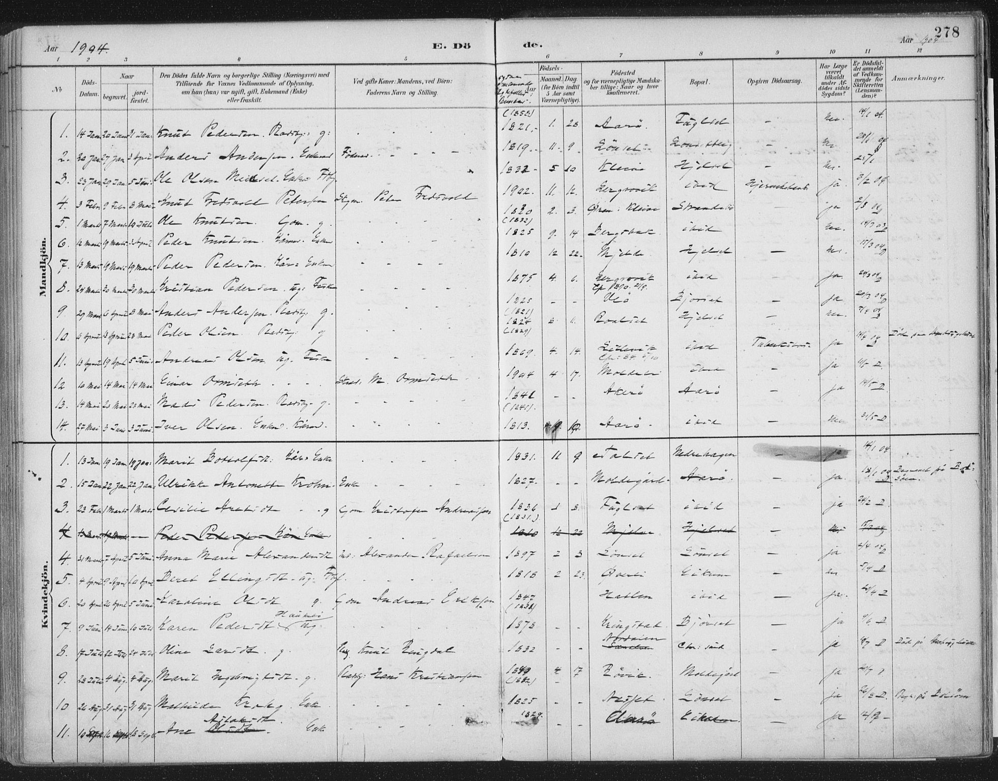 Ministerialprotokoller, klokkerbøker og fødselsregistre - Møre og Romsdal, SAT/A-1454/555/L0658: Parish register (official) no. 555A09, 1887-1917, p. 278