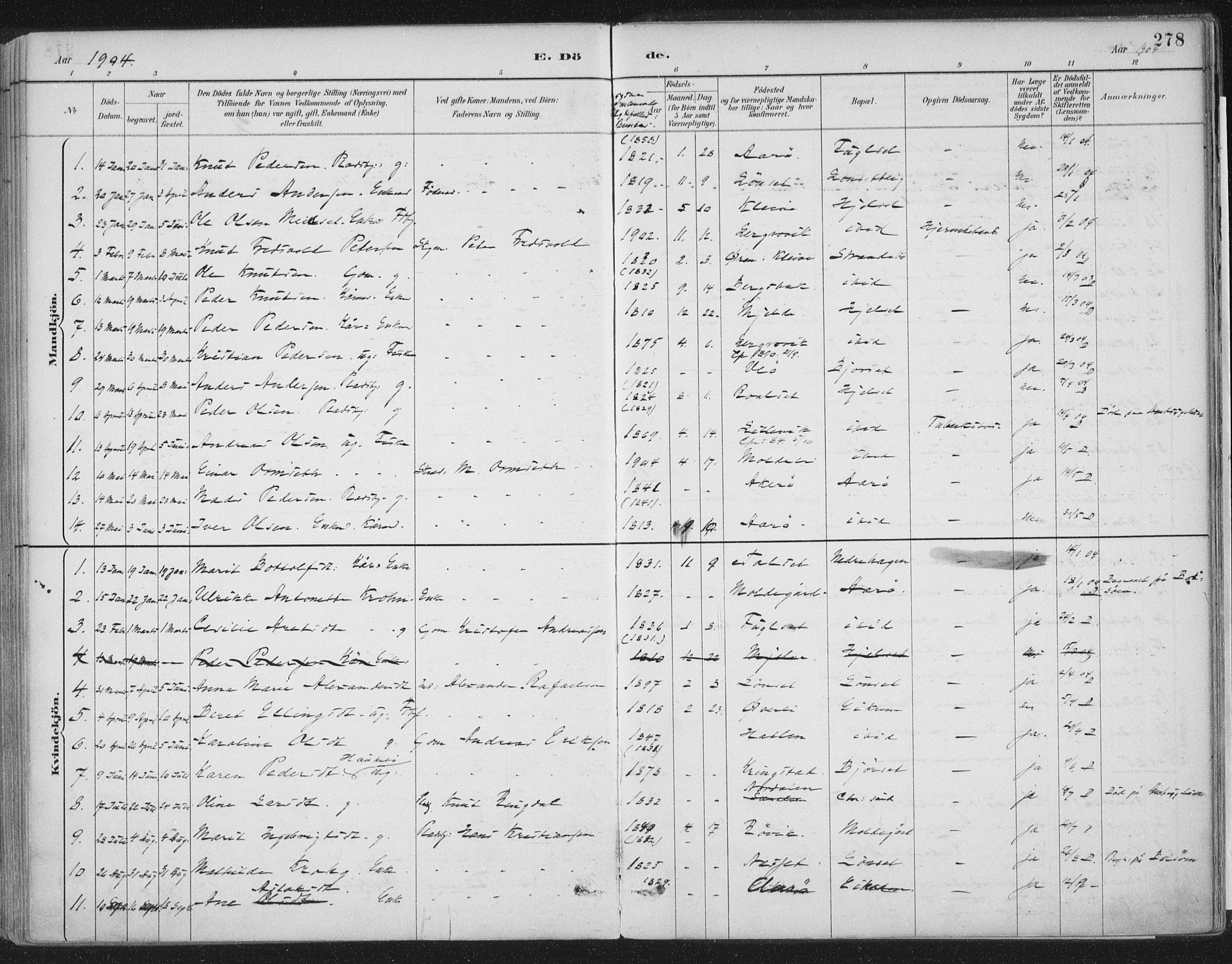 Ministerialprotokoller, klokkerbøker og fødselsregistre - Møre og Romsdal, AV/SAT-A-1454/555/L0658: Parish register (official) no. 555A09, 1887-1917, p. 278