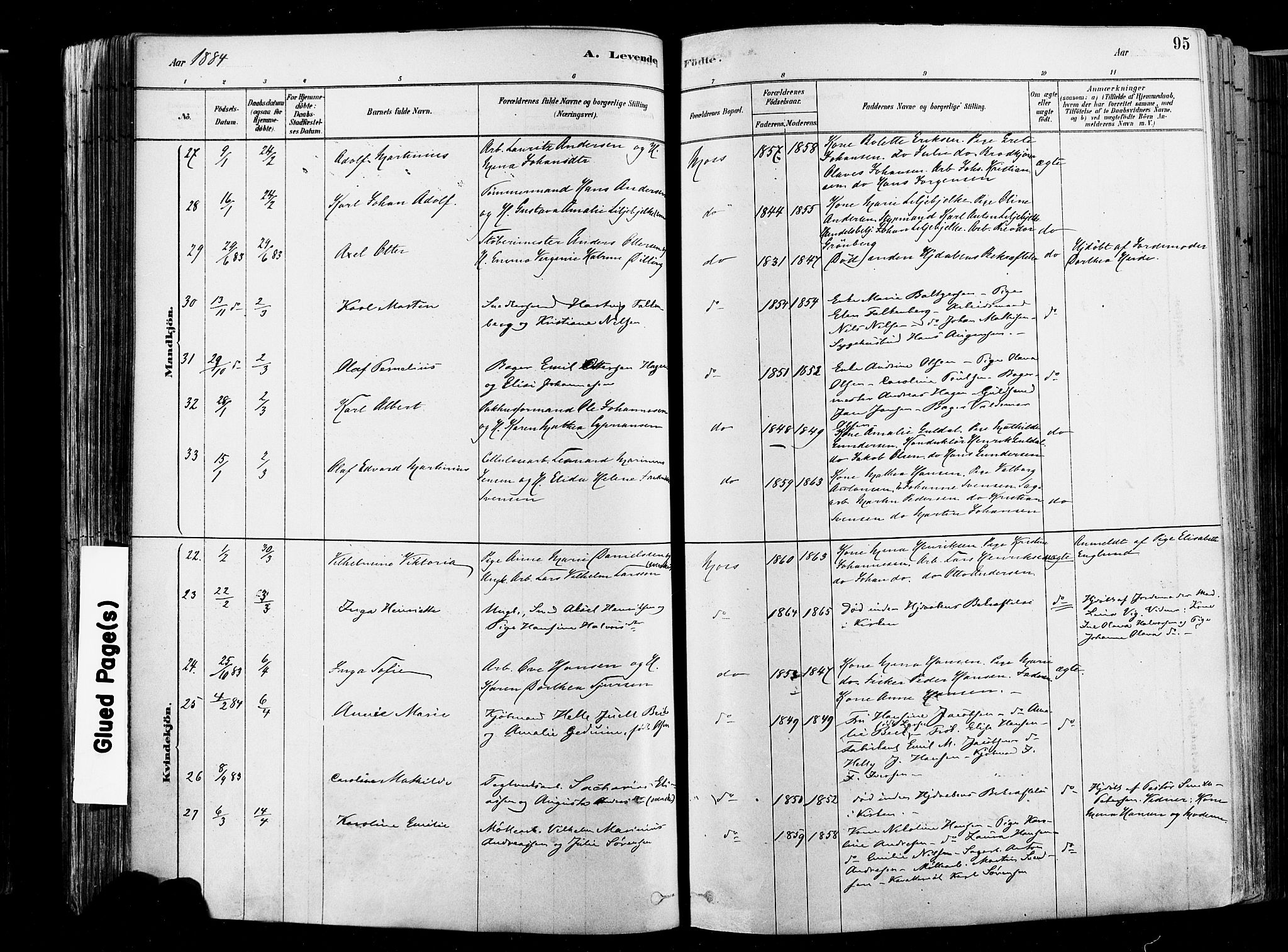 Moss prestekontor Kirkebøker, SAO/A-2003/F/Fb/L0001: Parish register (official) no. II 1, 1878-1886, p. 95