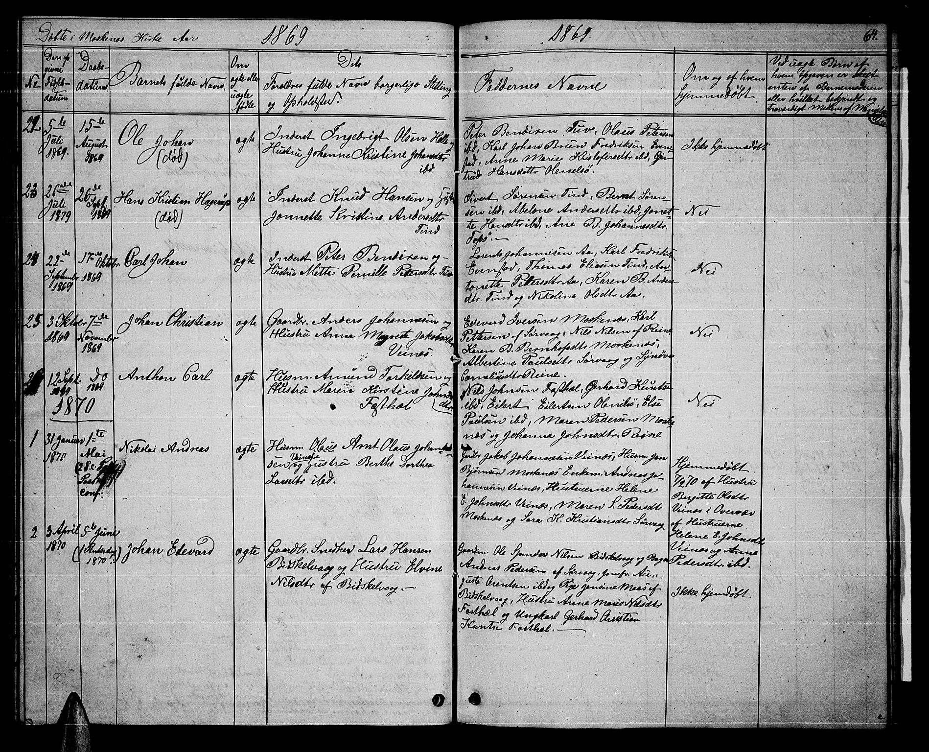 Ministerialprotokoller, klokkerbøker og fødselsregistre - Nordland, SAT/A-1459/886/L1224: Parish register (copy) no. 886C01, 1843-1873, p. 64