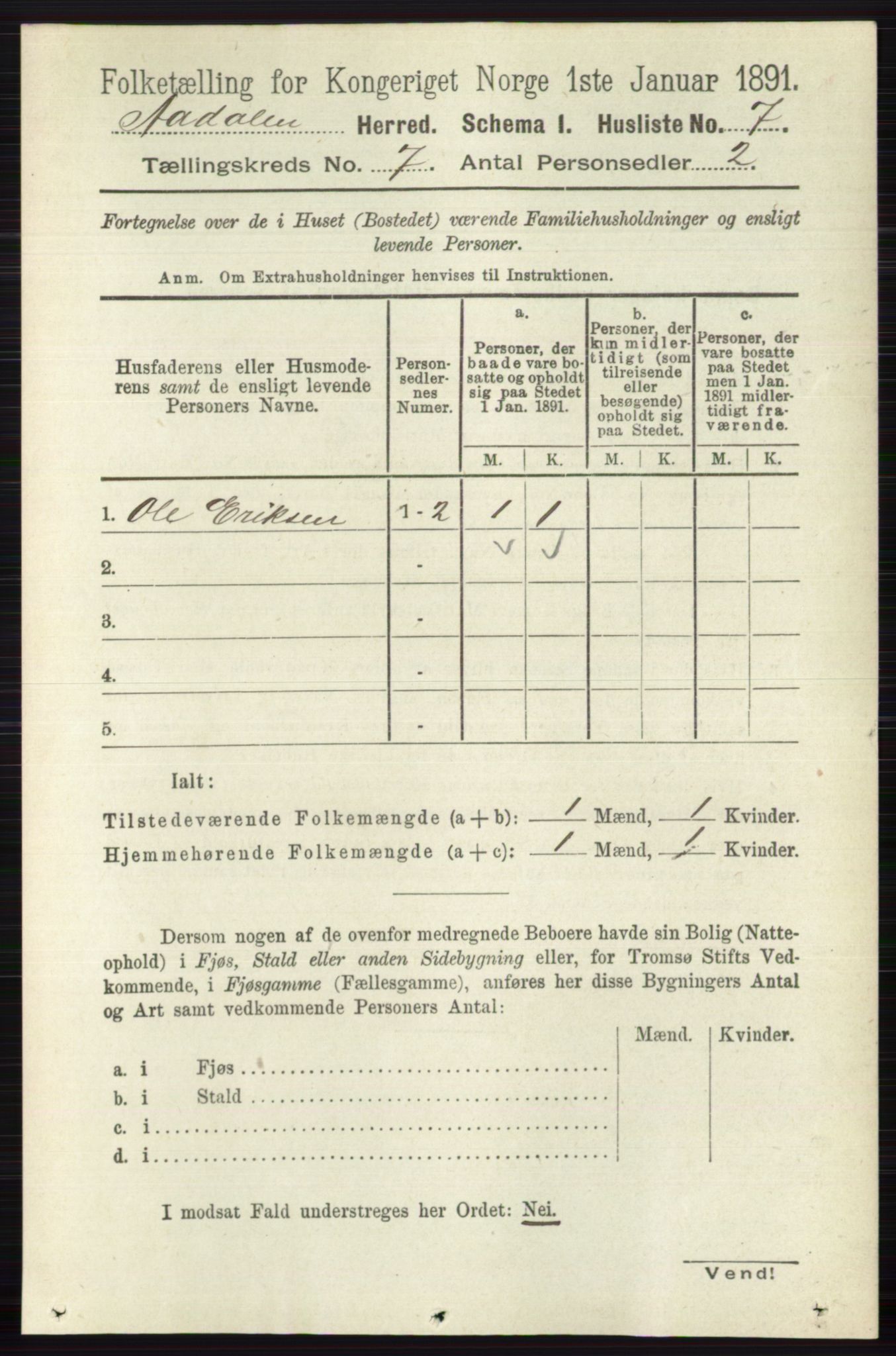 RA, 1891 census for 0614 Ådal, 1891, p. 3018