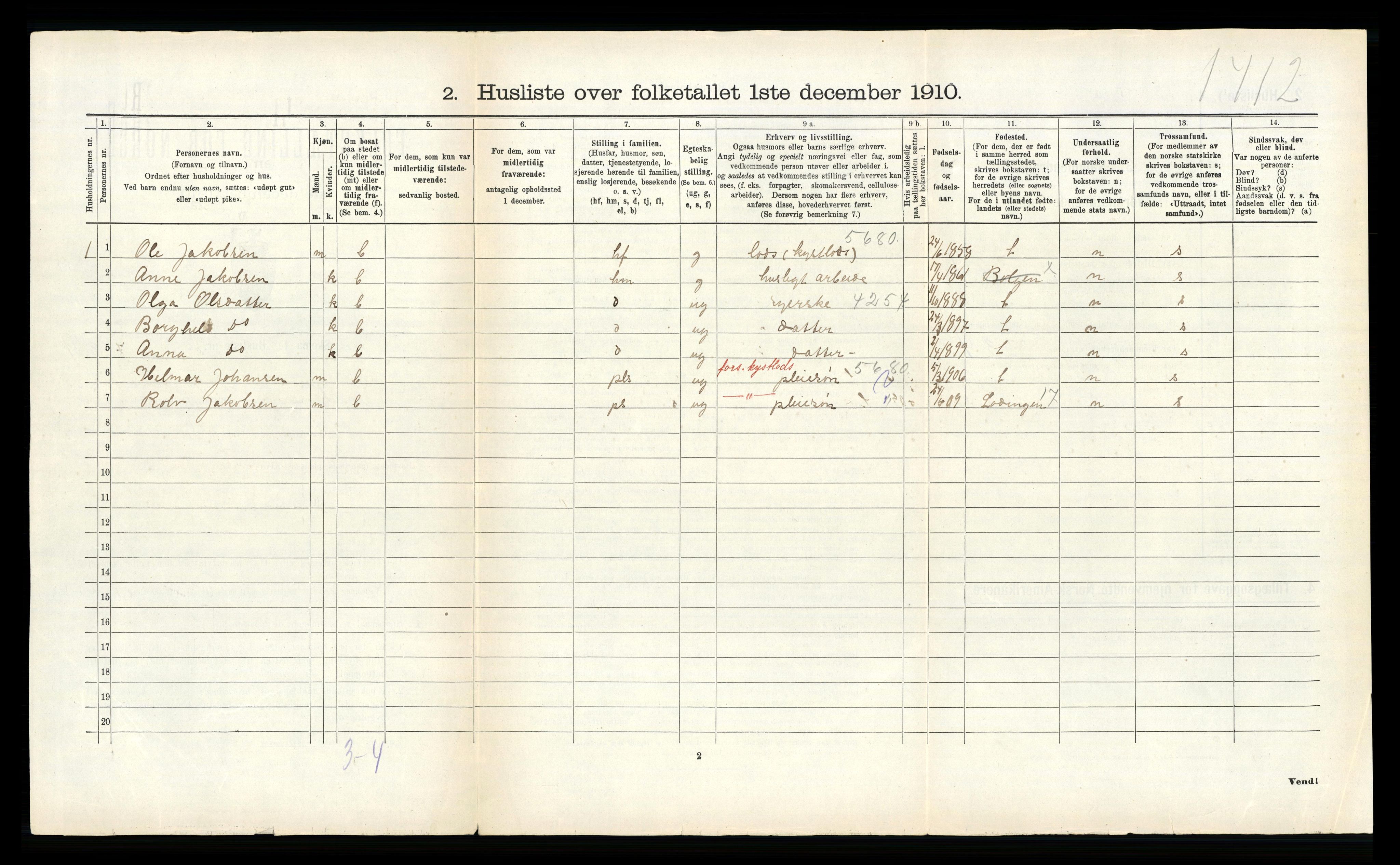 RA, 1910 census for Hamarøy, 1910, p. 309